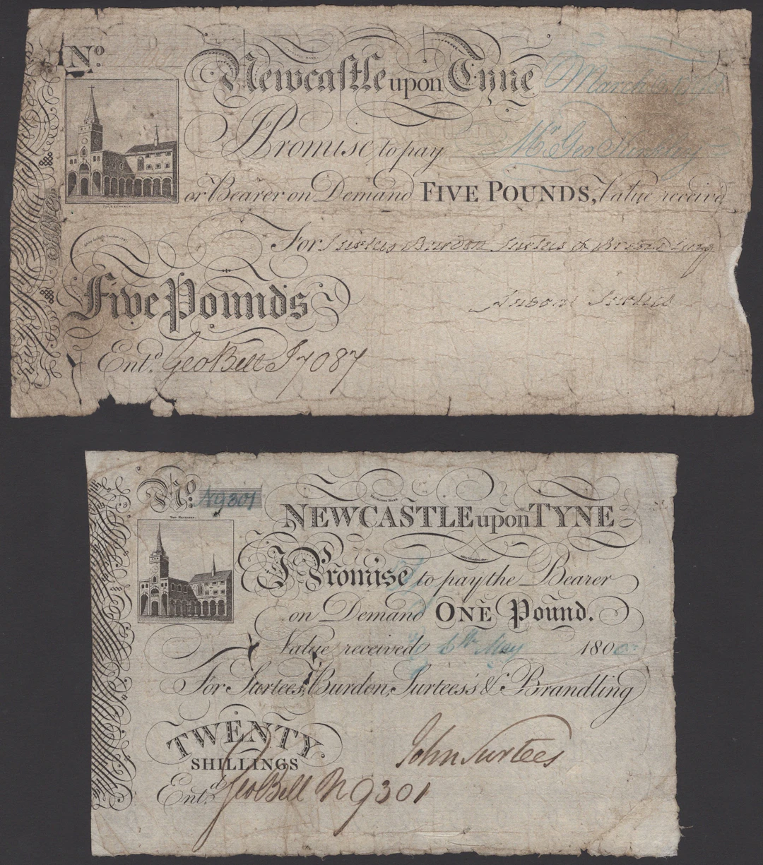 Newcastle Exchange Bank, for Surtees, Burdon, Surtees & Brandling