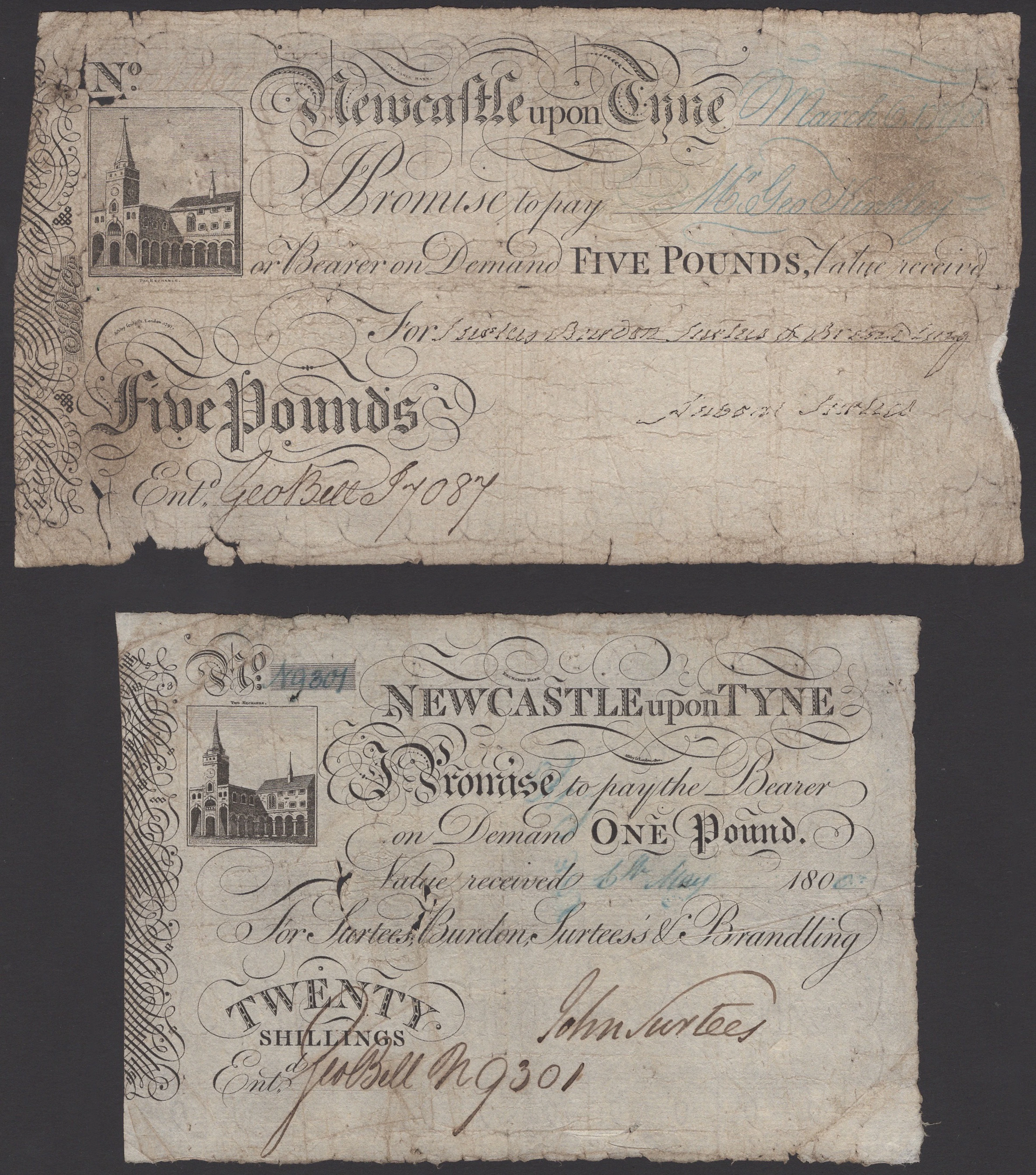 Newcastle Exchange Bank, for Surtees, Burdon, Surtees & Brandling