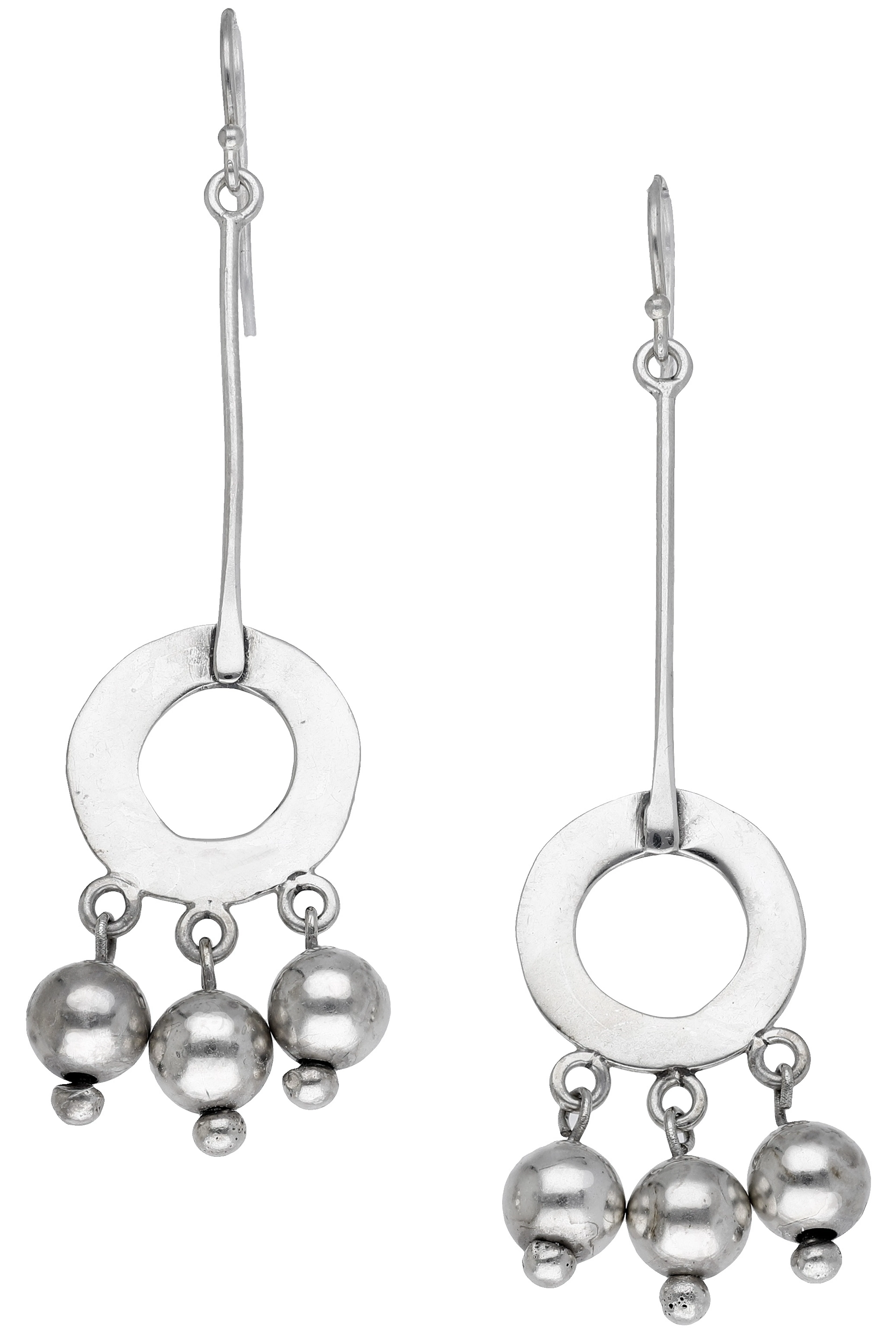 A pair of silver ear pendants by Barbara Cartlidge, 1968, each wire