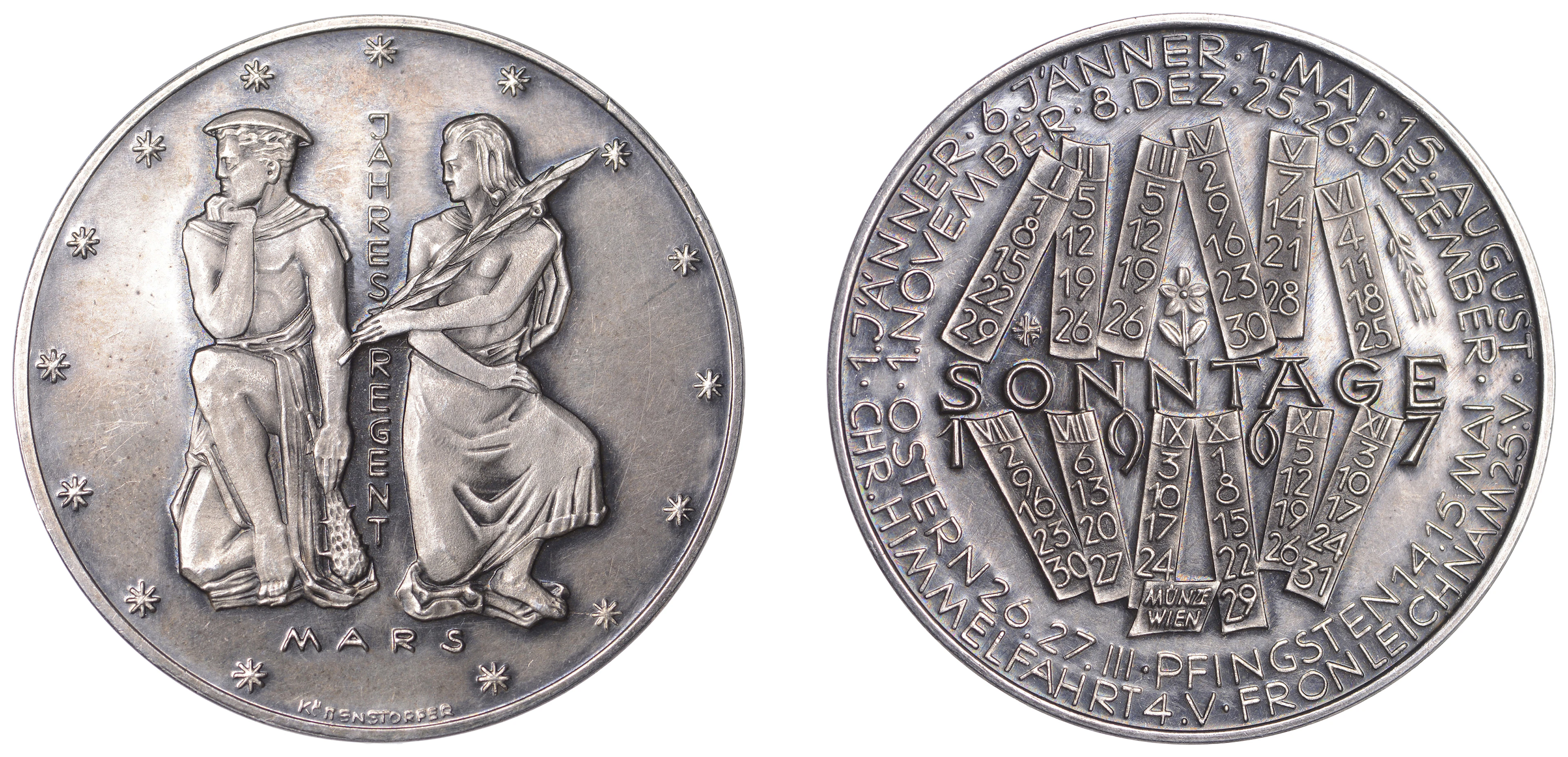 AUSTRIA, Kalendermedaille 1967 [Calendar Medal], a silver medal by