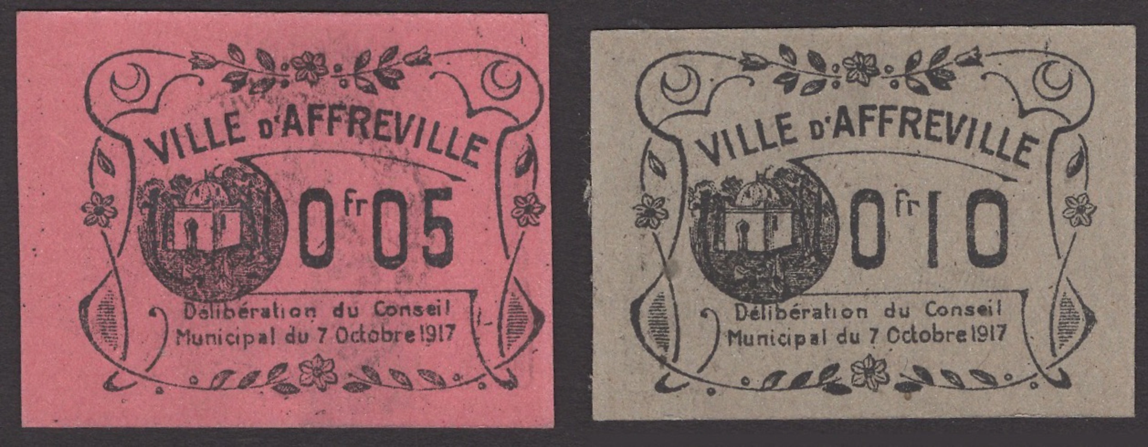 Ville d’Affreville, 5 and 10 Centimes, 7 October 1917, black print