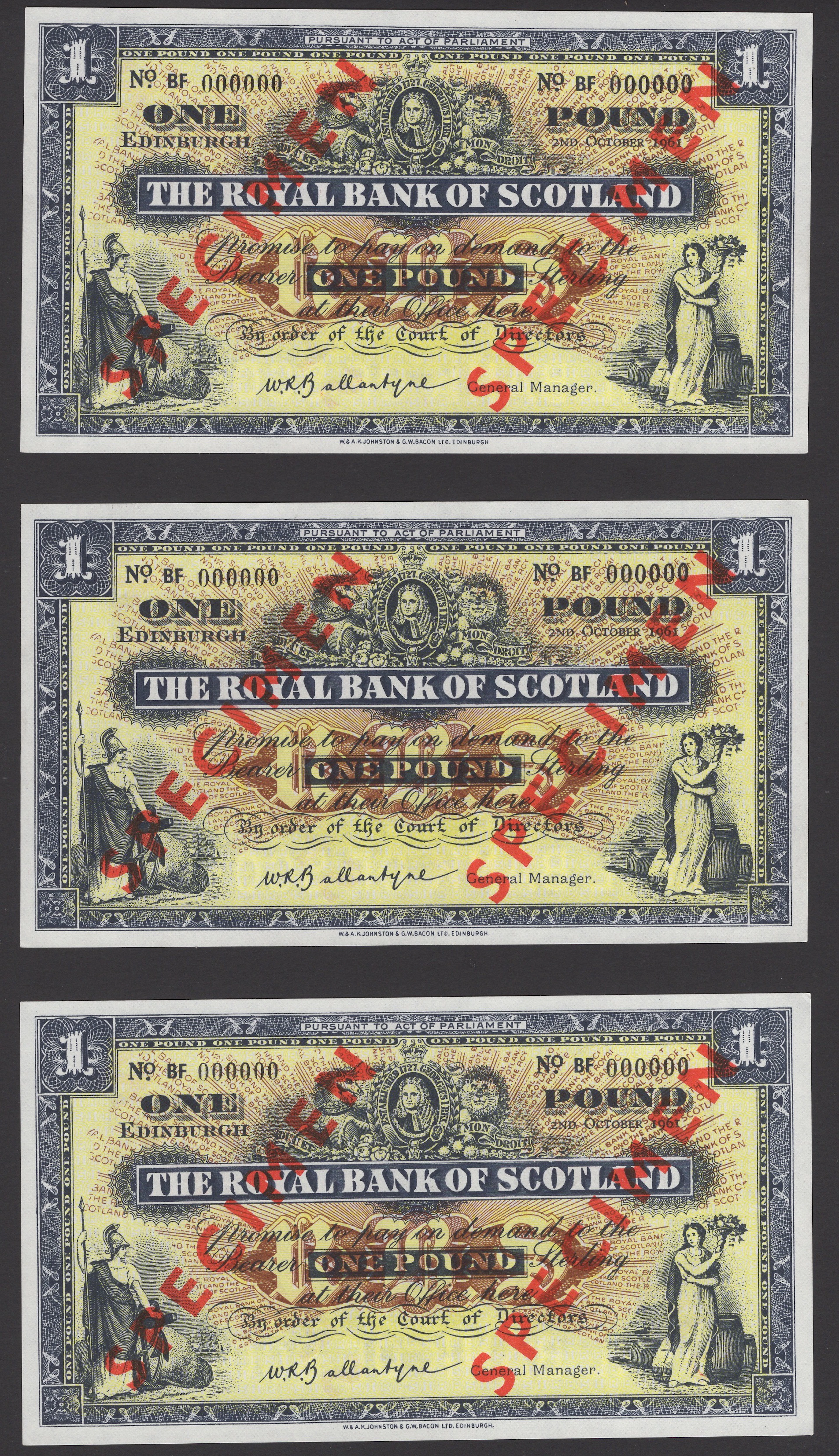 Royal Bank of Scotland, specimen £1 (12), 2 October 1961, serial number