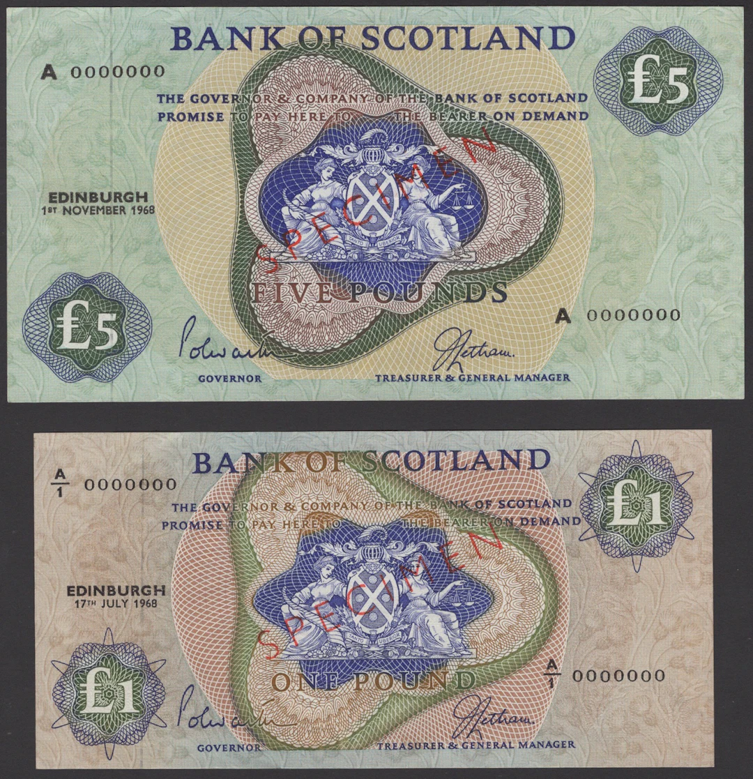 Bank of Scotland, specimen £1, 17 July 1968, serial number A/1 0000000