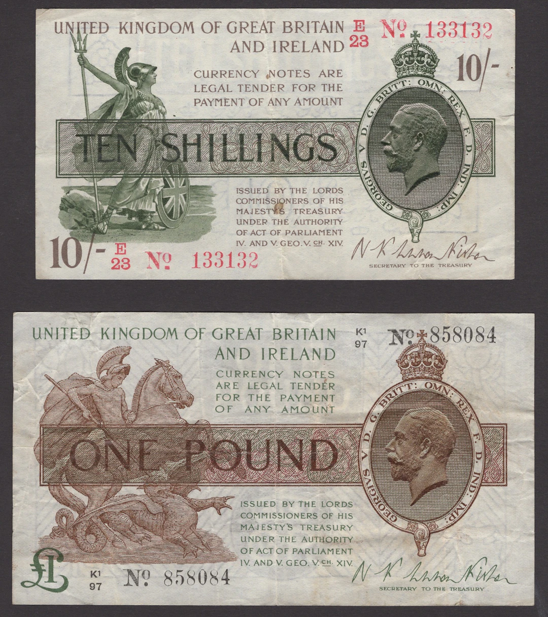 Treasury Series, Warren Fisher, 10 Shillings, 30 September 1919, serial
