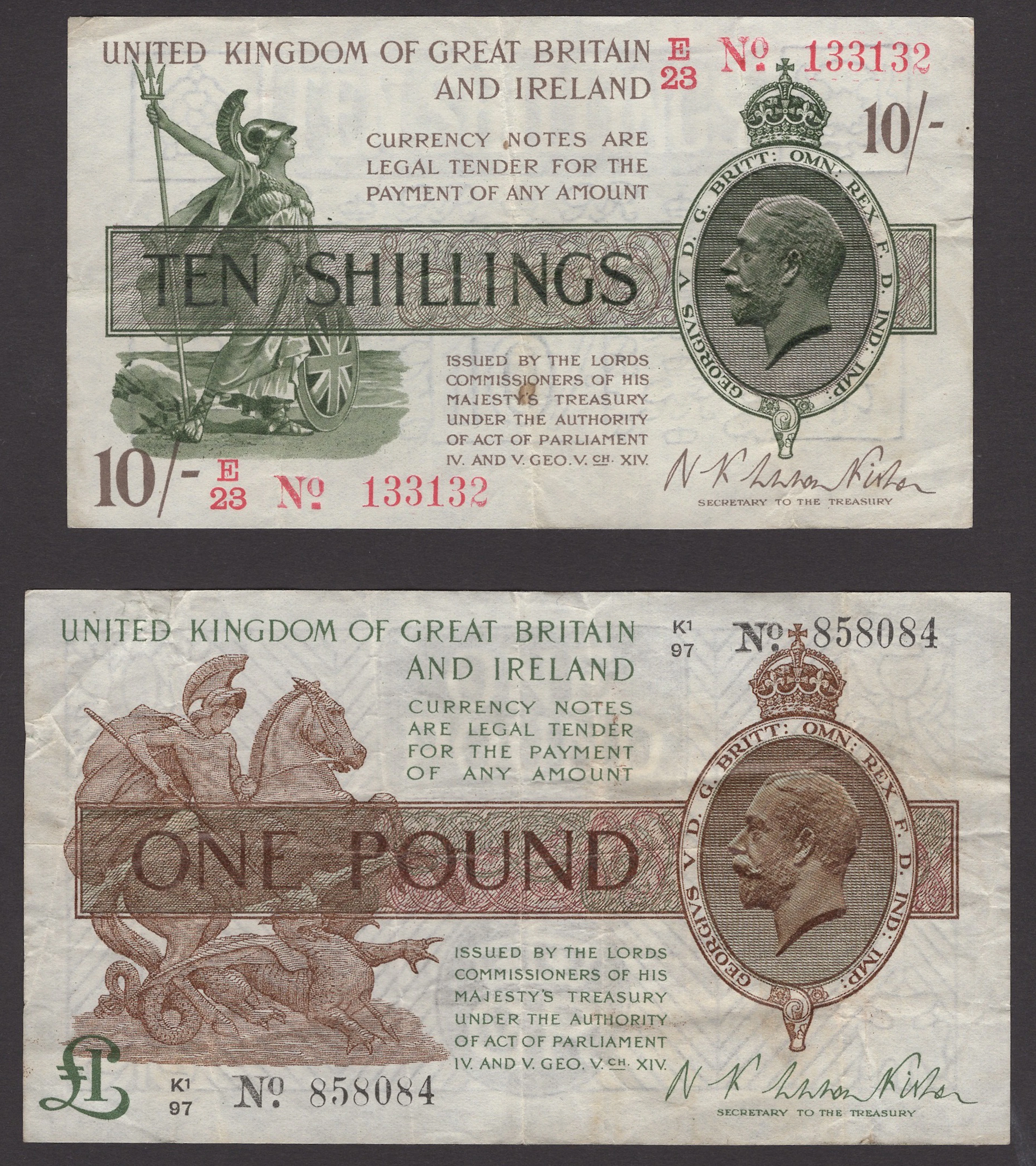 Treasury Series, Warren Fisher, 10 Shillings, 30 September 1919, serial
