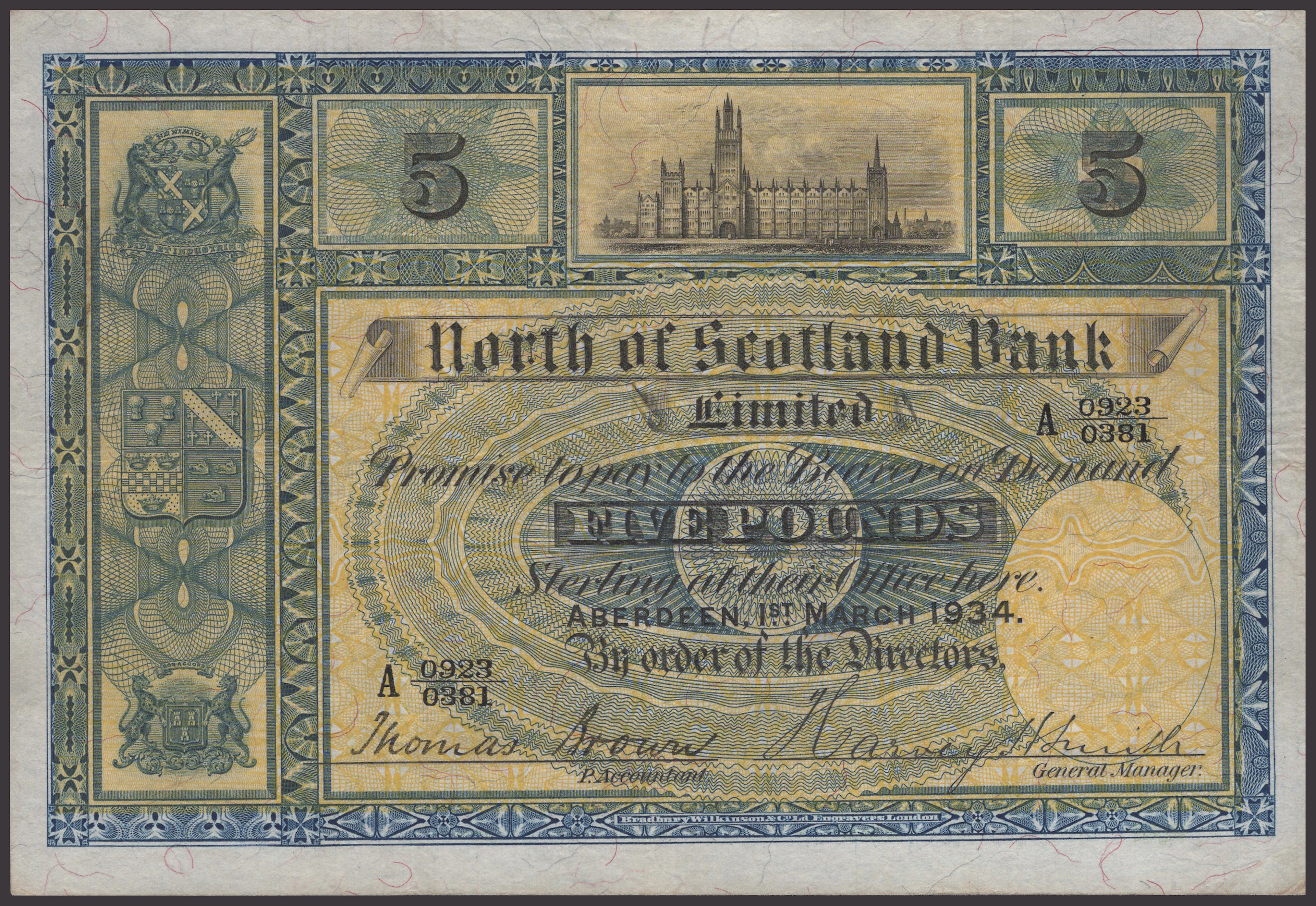North of Scotland Bank Limited, £5, 1 March 1934, serial number A