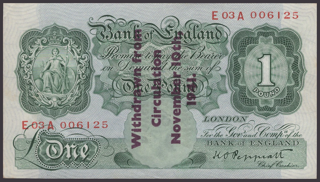 Bank of England, Kenneth O. Peppiatt, Guernsey Overprint, £1, 1941