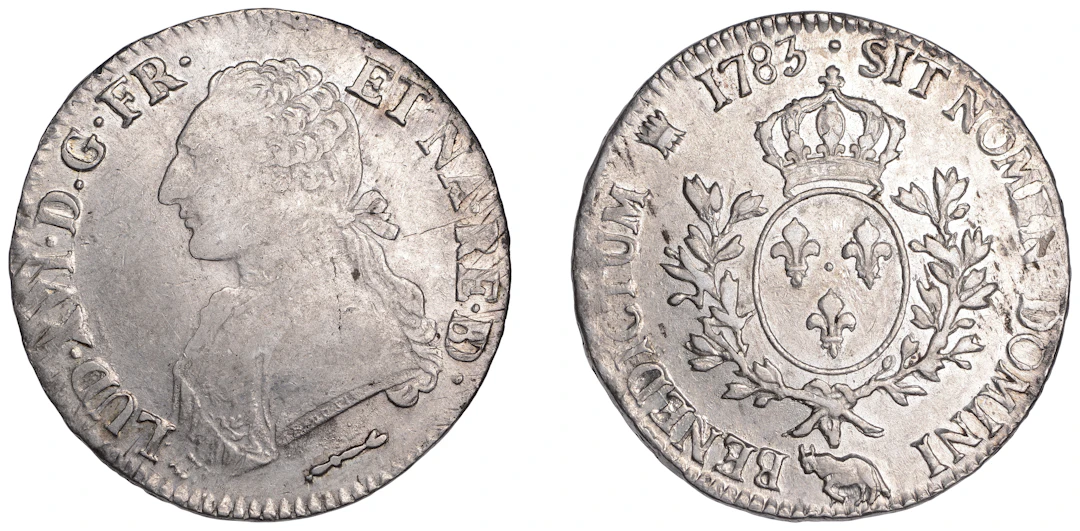 France, Louis XVI, Ecu, 1783, mm. cow, Pau mint (Gad. 356a; KM 572).