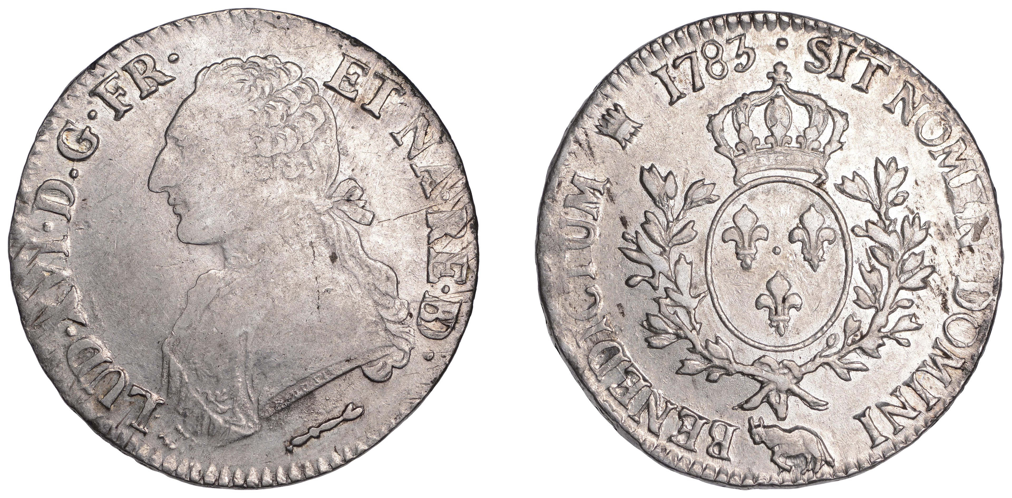 France, Louis XVI, Ecu, 1783, mm. cow, Pau mint (Gad. 356a; KM 572).