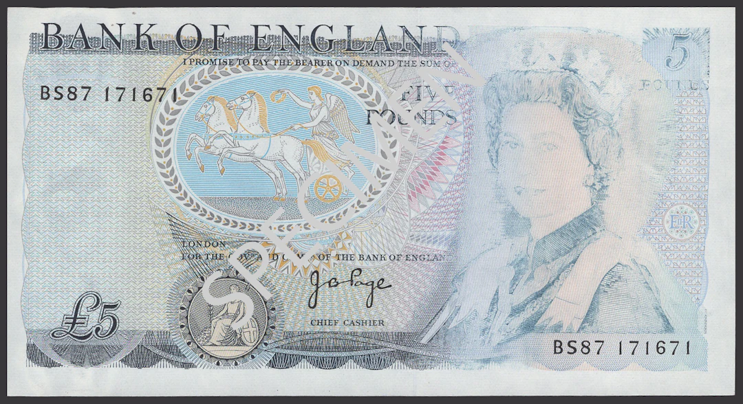 ERROR: Bank of England, John B. Page, £5, 1973, serial number BS87