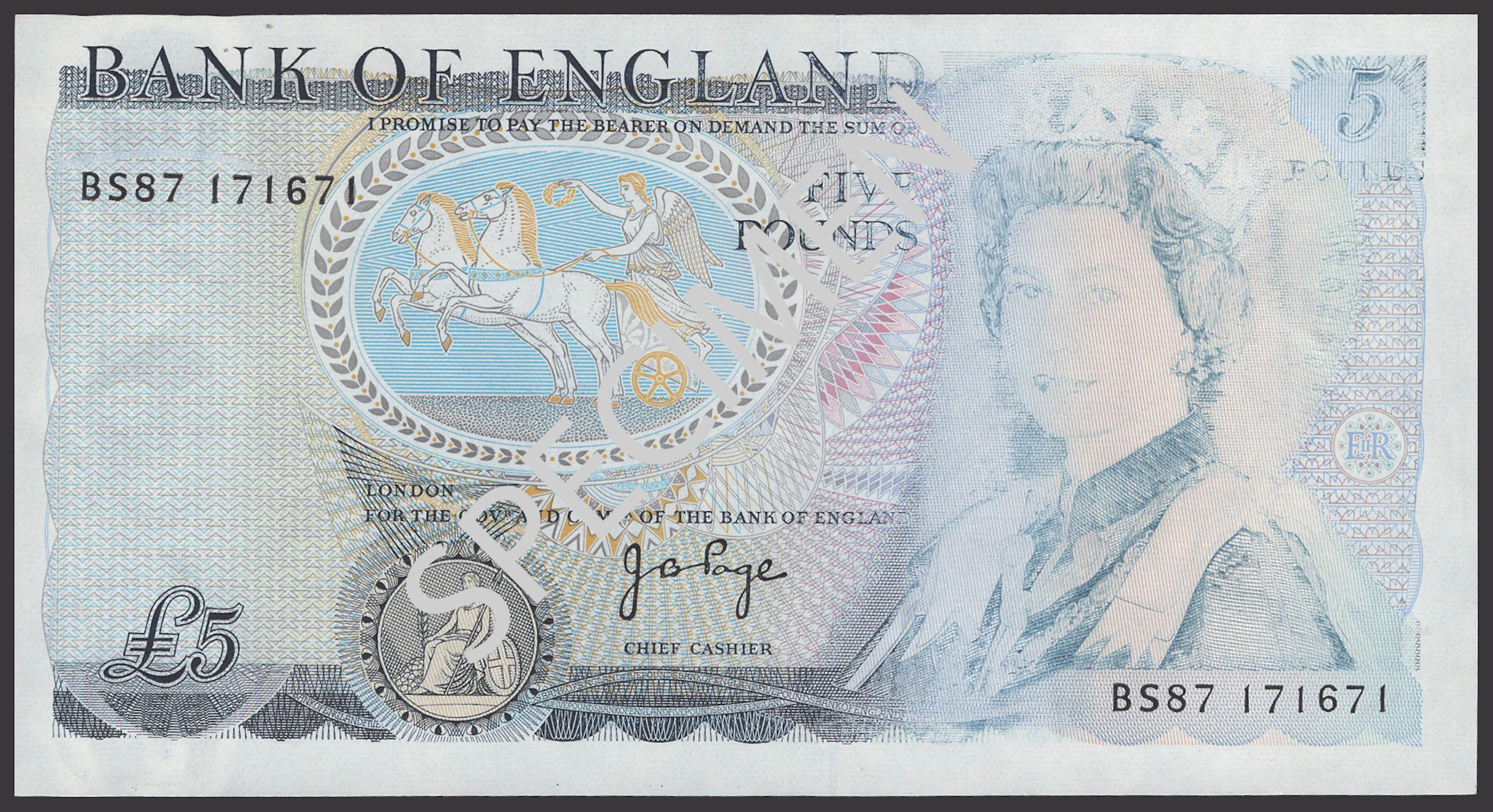 ERROR: Bank of England, John B. Page, £5, 1973, serial number BS87