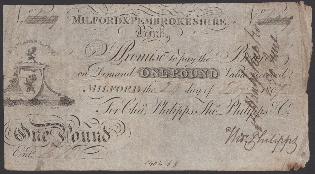 Milford & Pembrokeshire Bank, for Chas. Phillipps, Thos. Phillipps