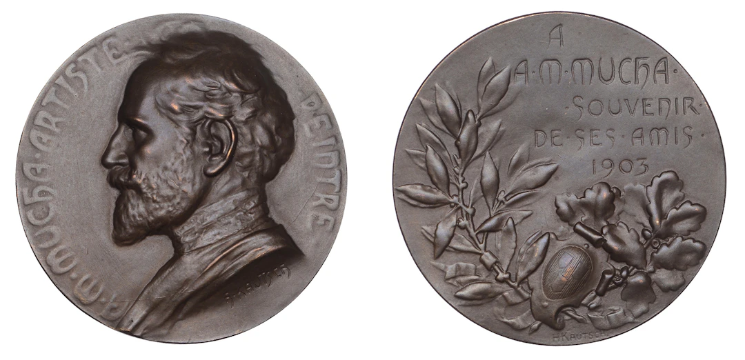 FRANCE/CZECHOSLOVAKIA, Alfons Mucha, 1903, a bronze medal by H. Kautsch