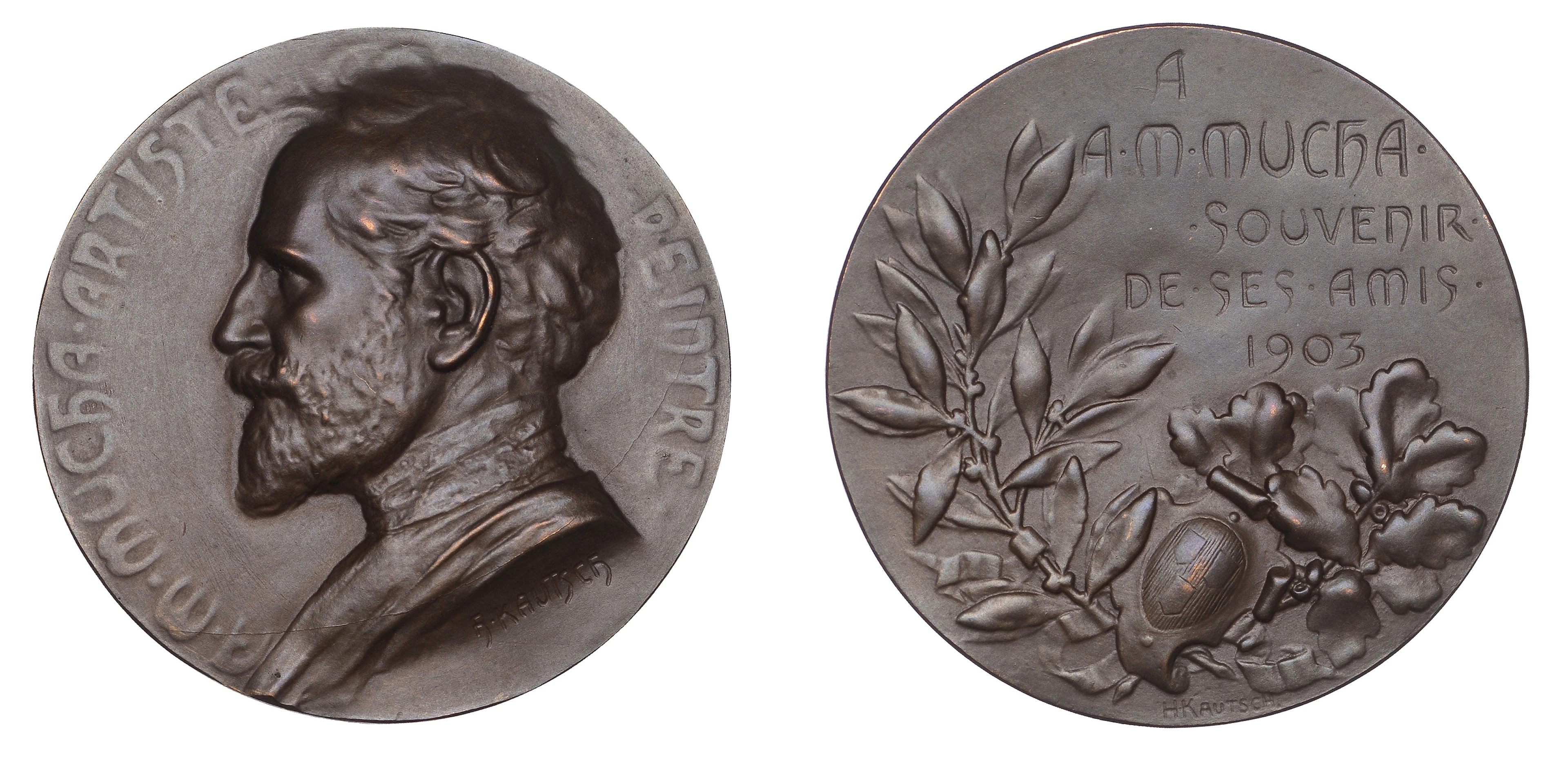 FRANCE/CZECHOSLOVAKIA, Alfons Mucha, 1903, a bronze medal by H. Kautsch