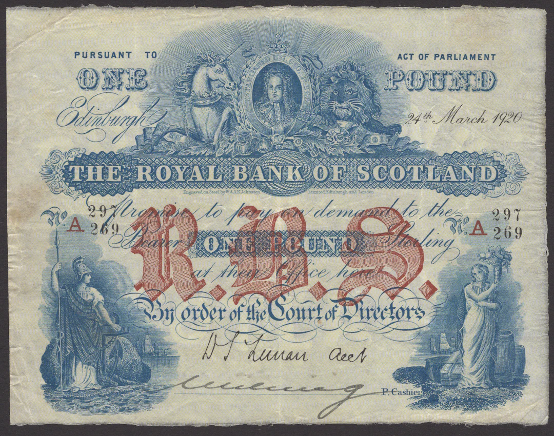 Royal Bank of Scotland, £1, 24 March 1920, serial number A 297/269