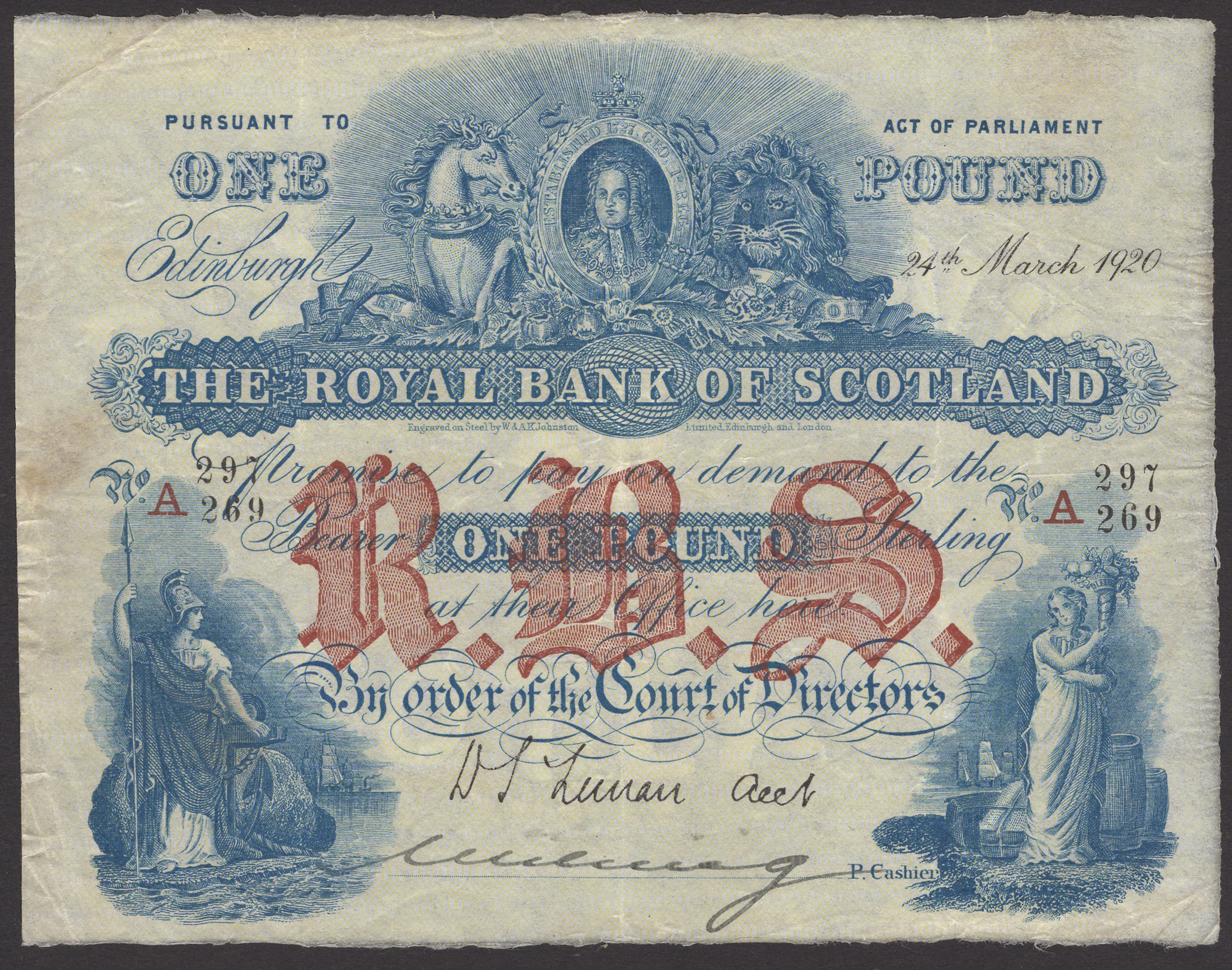 Royal Bank of Scotland, £1, 24 March 1920, serial number A 297/269