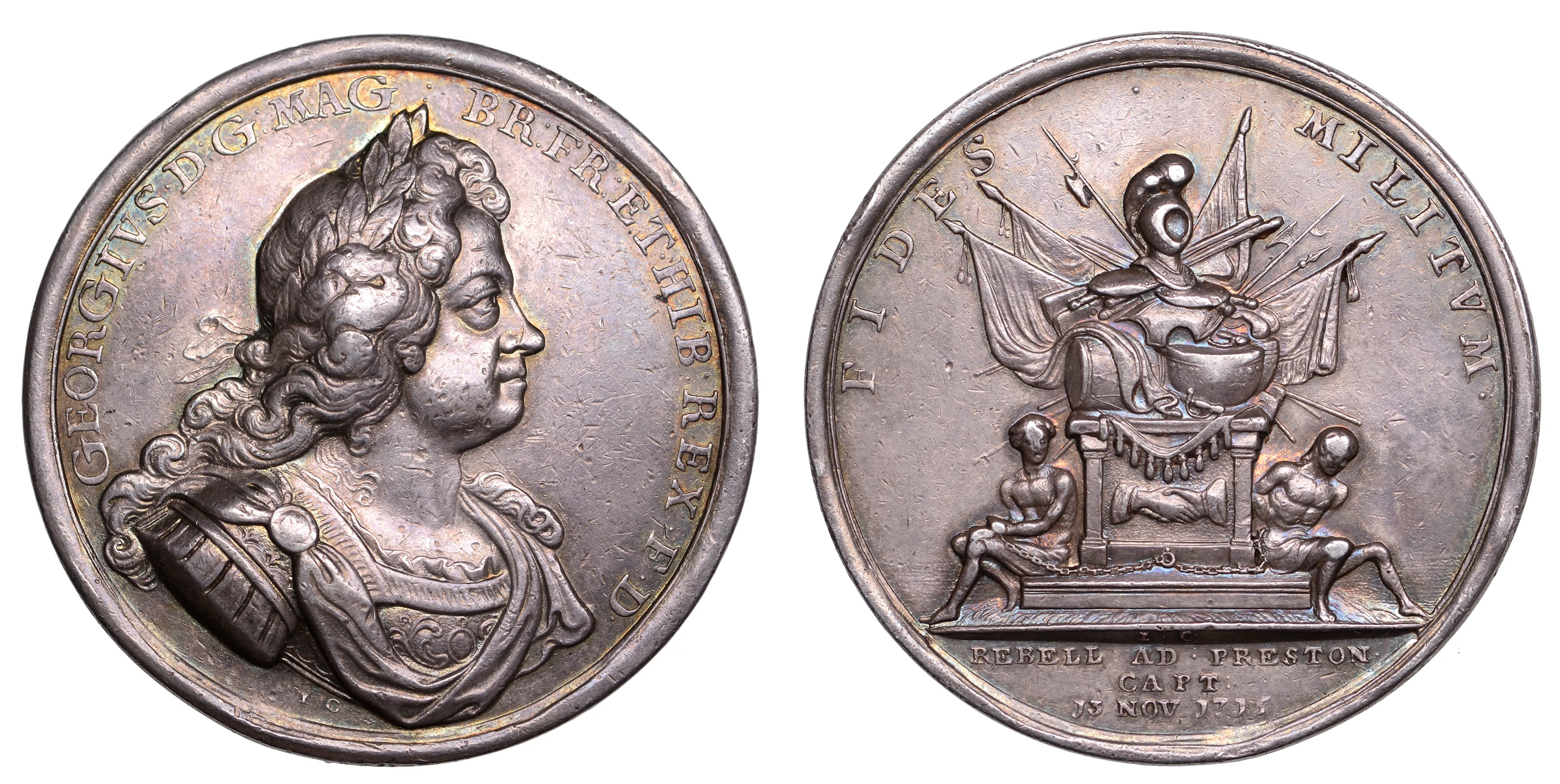Capture of Jacobite Rebels at Preston, 1715, a silver medal by J.