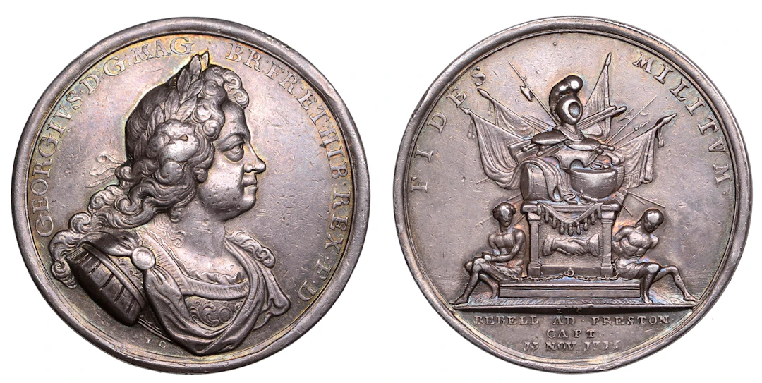 Capture of Jacobite Rebels at Preston, 1715, a silver medal by J.