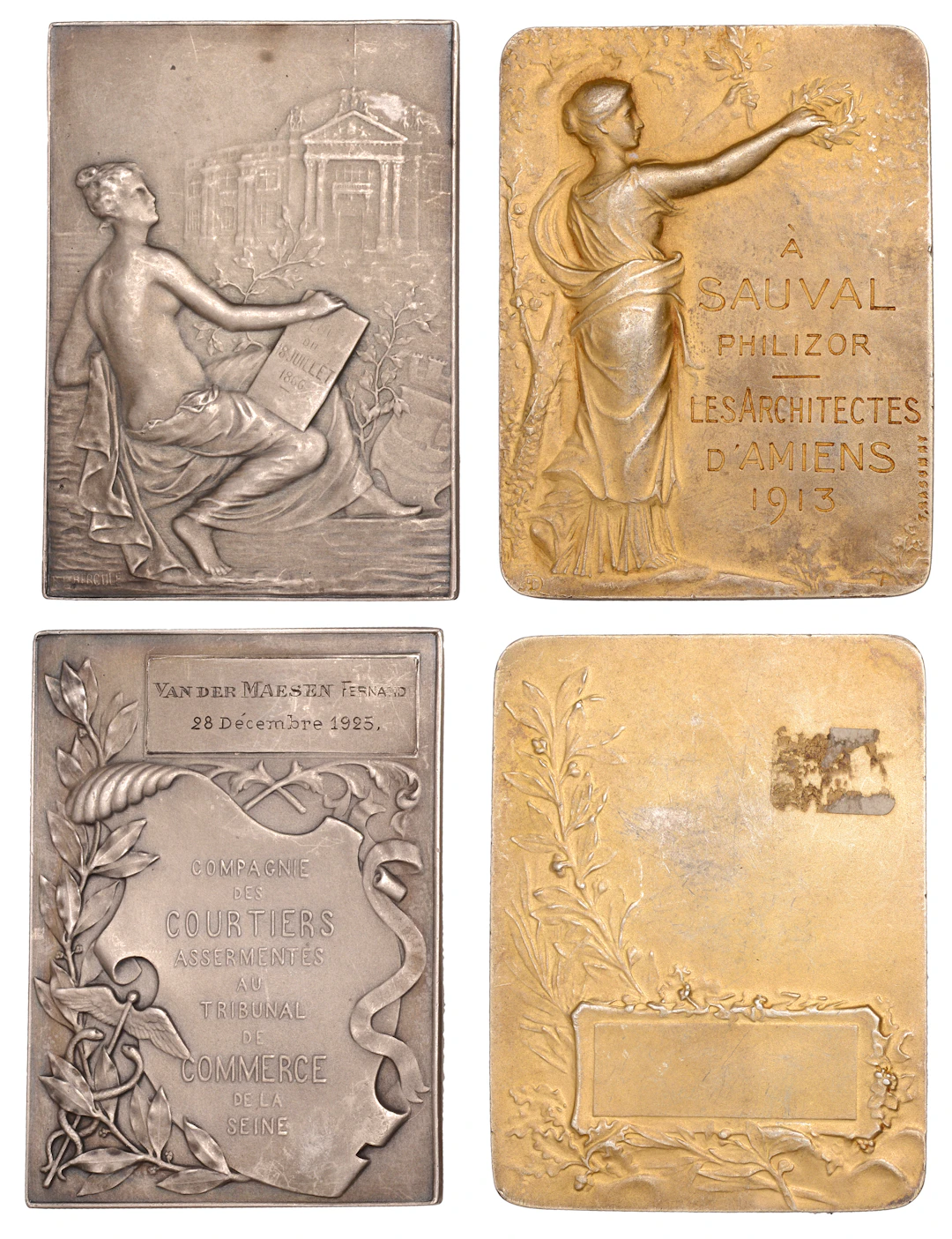 France, FRANCE, c. 1910, silver award plaquettes (2), by H.L. Hercule