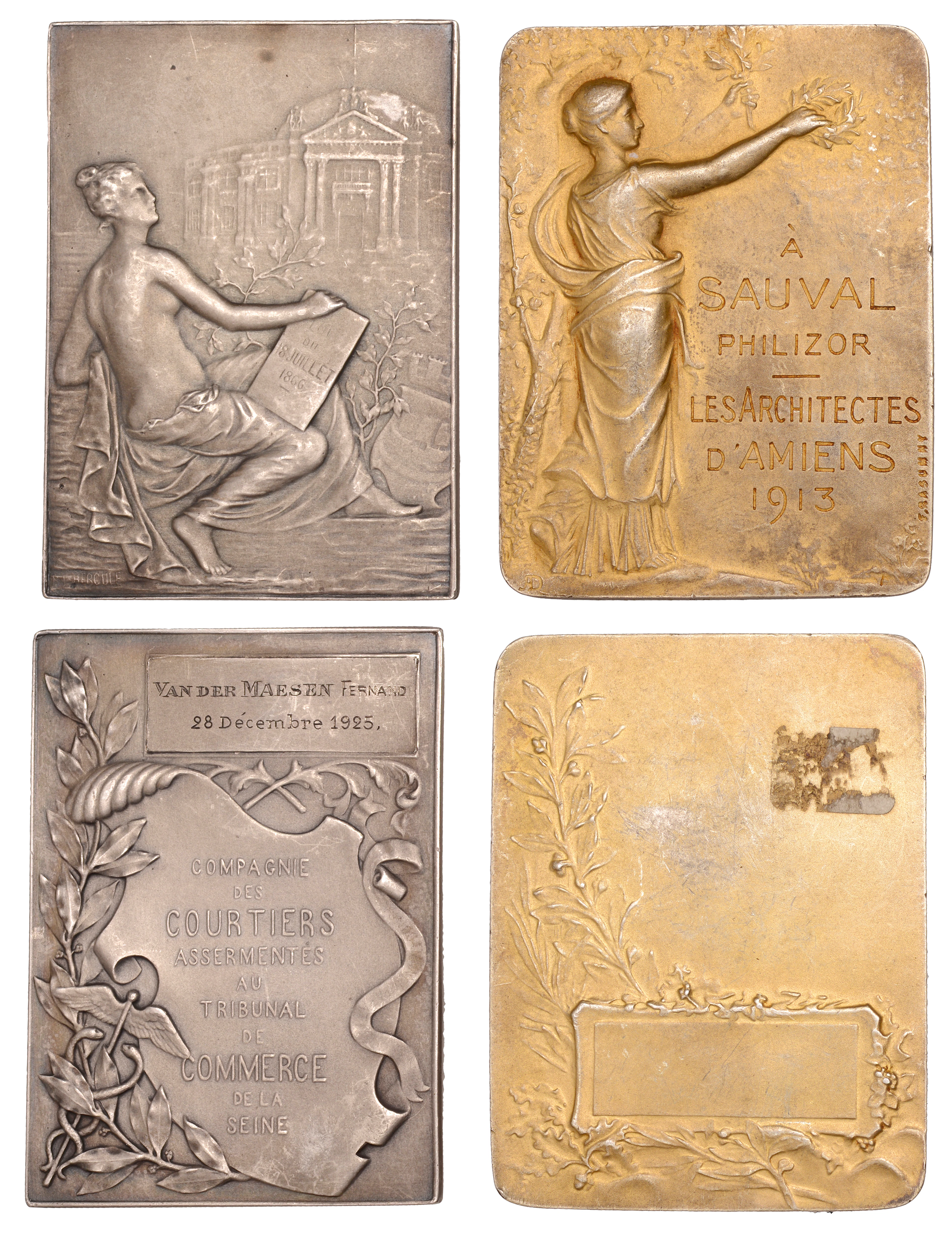 France, FRANCE, c. 1910, silver award plaquettes (2), by H.L. Hercule