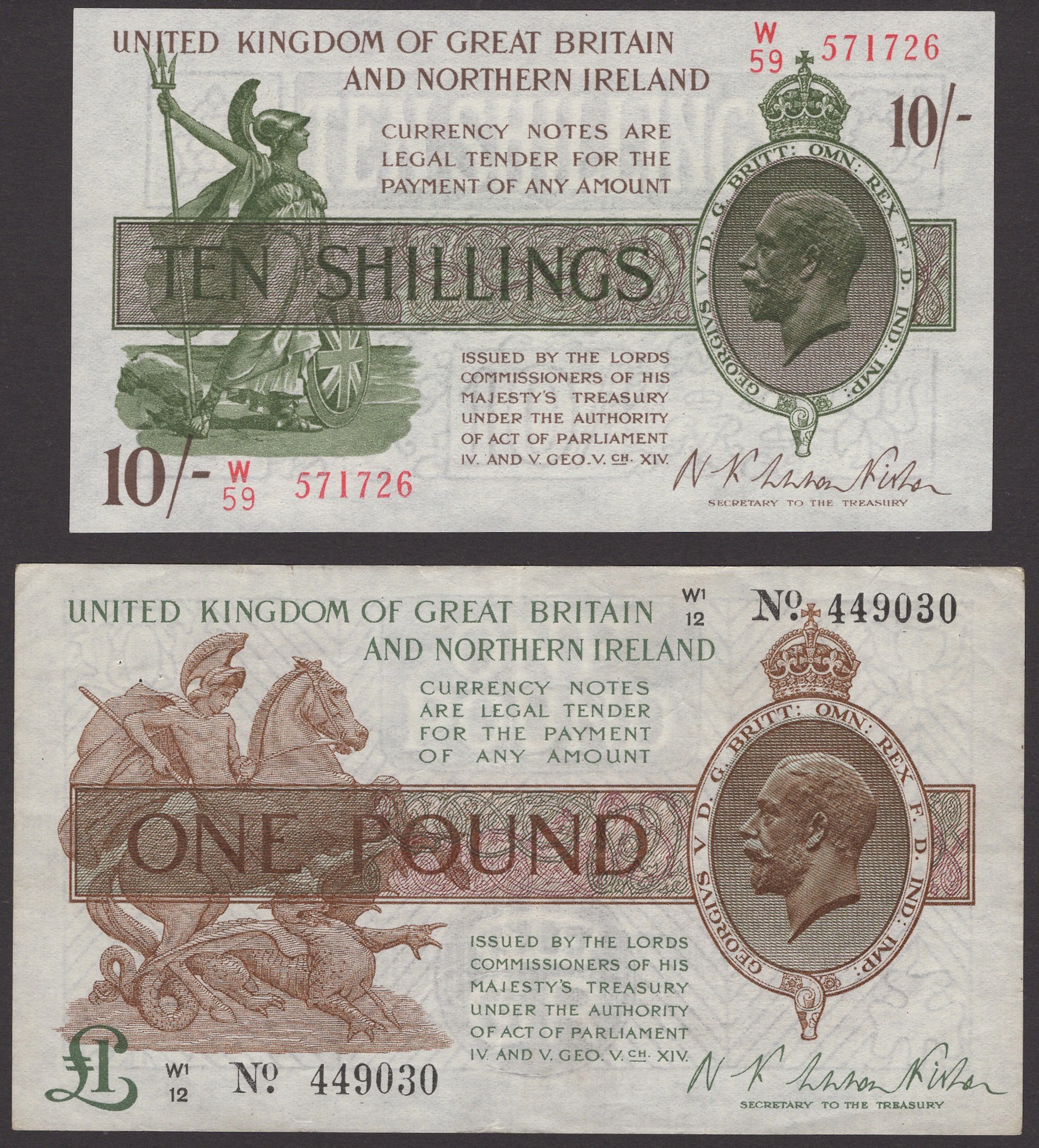 Treasury Series, Warren Fisher, 10 Shillings, 25 July 1927, serial