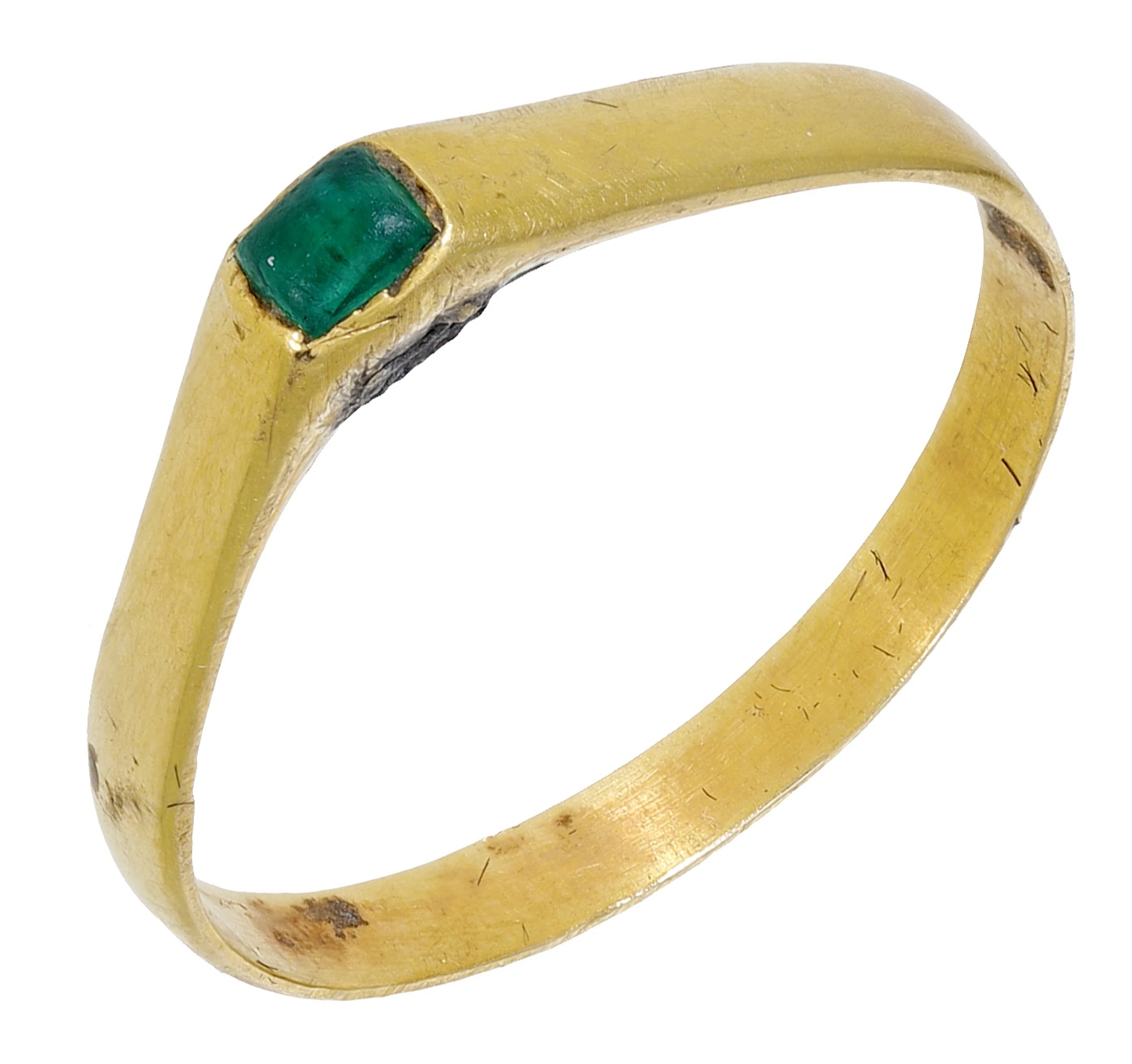 A Medieval gold and emerald stirrup ring, circa 13th century - early