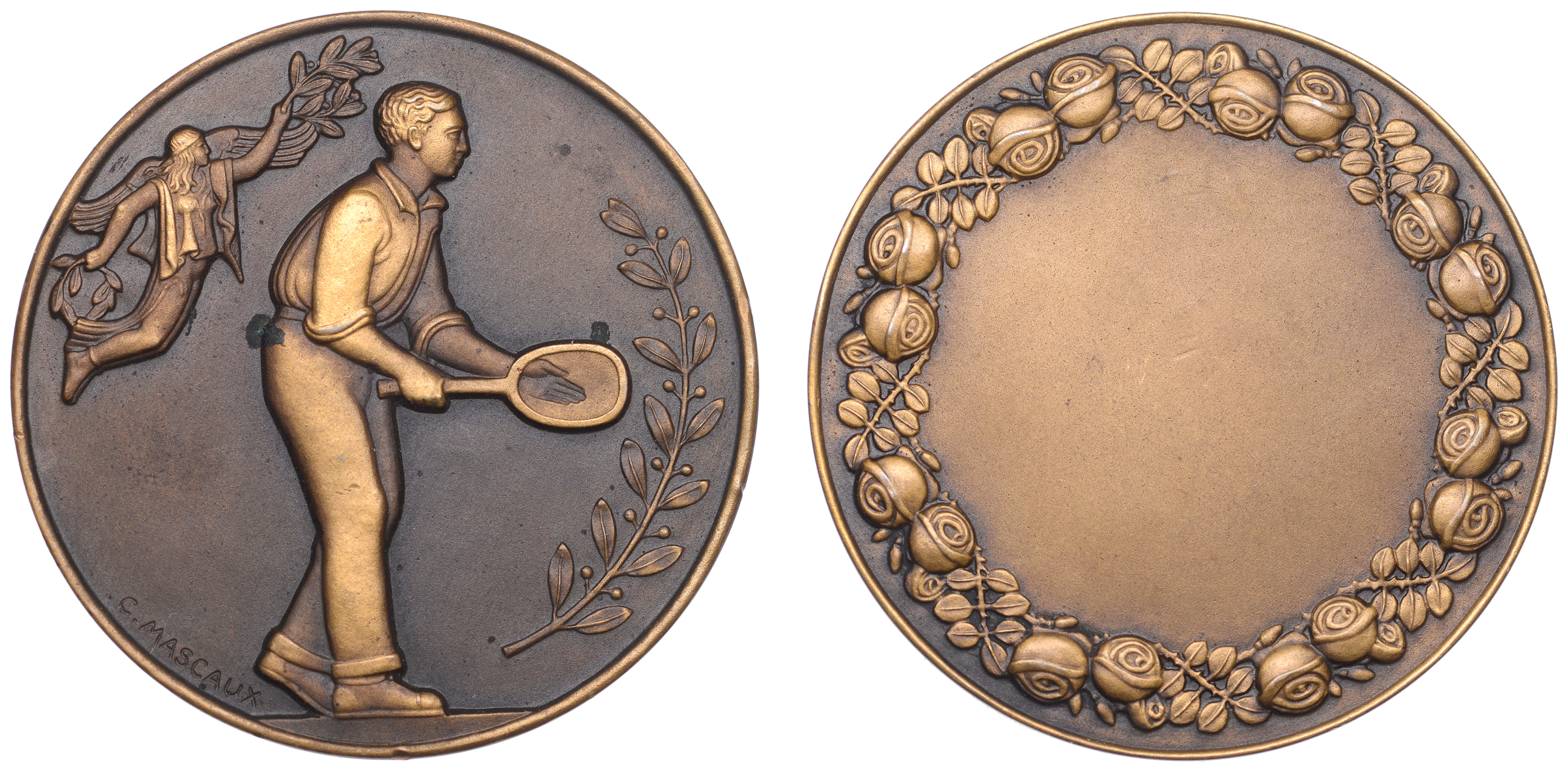 FRANCE, Le Tennis, 1924, an Art Déco bronze award medal by C.-L.-L.
