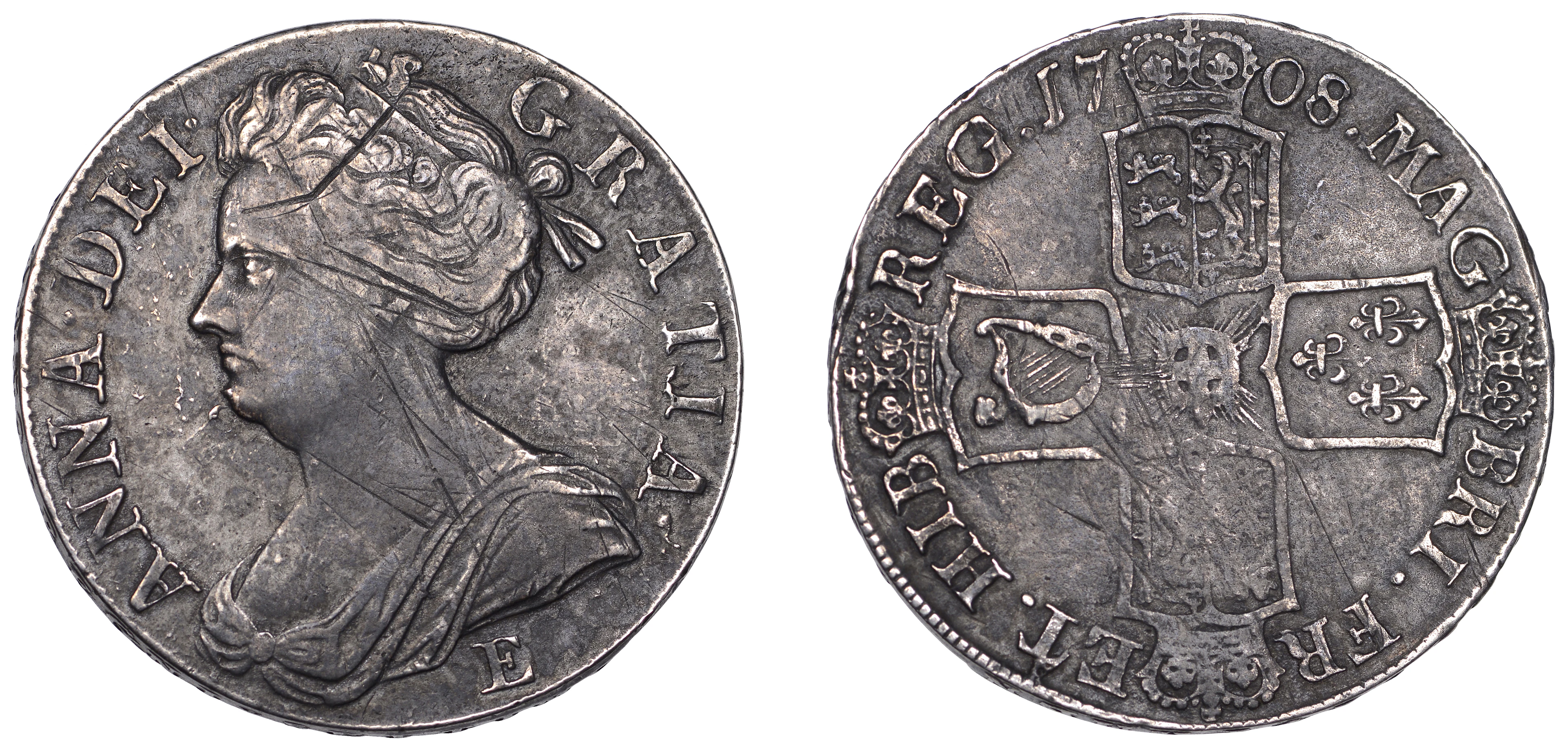 Anne (1702-1714), Crown, 1708e, edge septimo (ESC 1356; S 3600). Signs