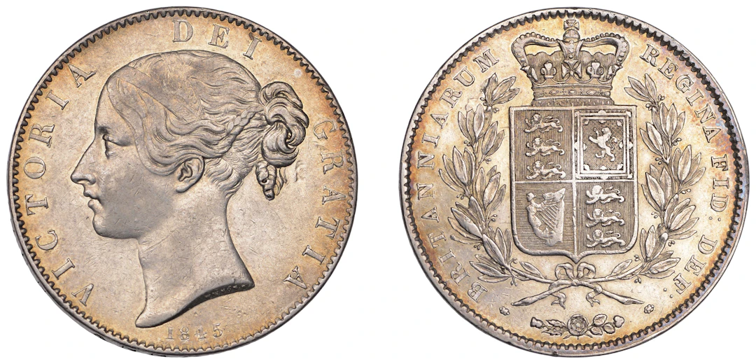 Victoria (1837-1901), Crown, 1845, edge viii (ESC 2564; S 3882). Toned