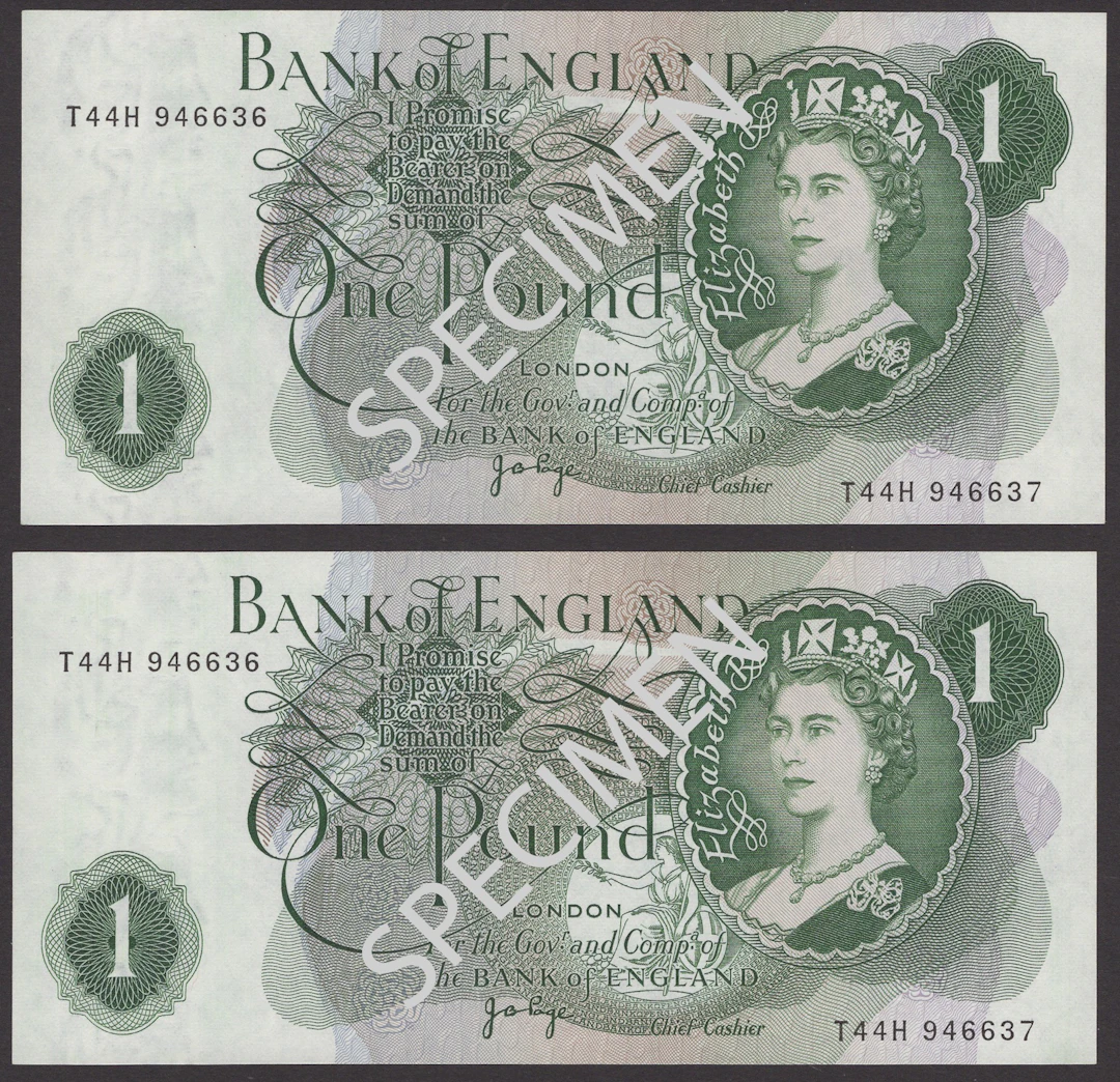 ERROR: Bank of England, John B. Page, £1 (2), 1970, ‘matching mismatched’