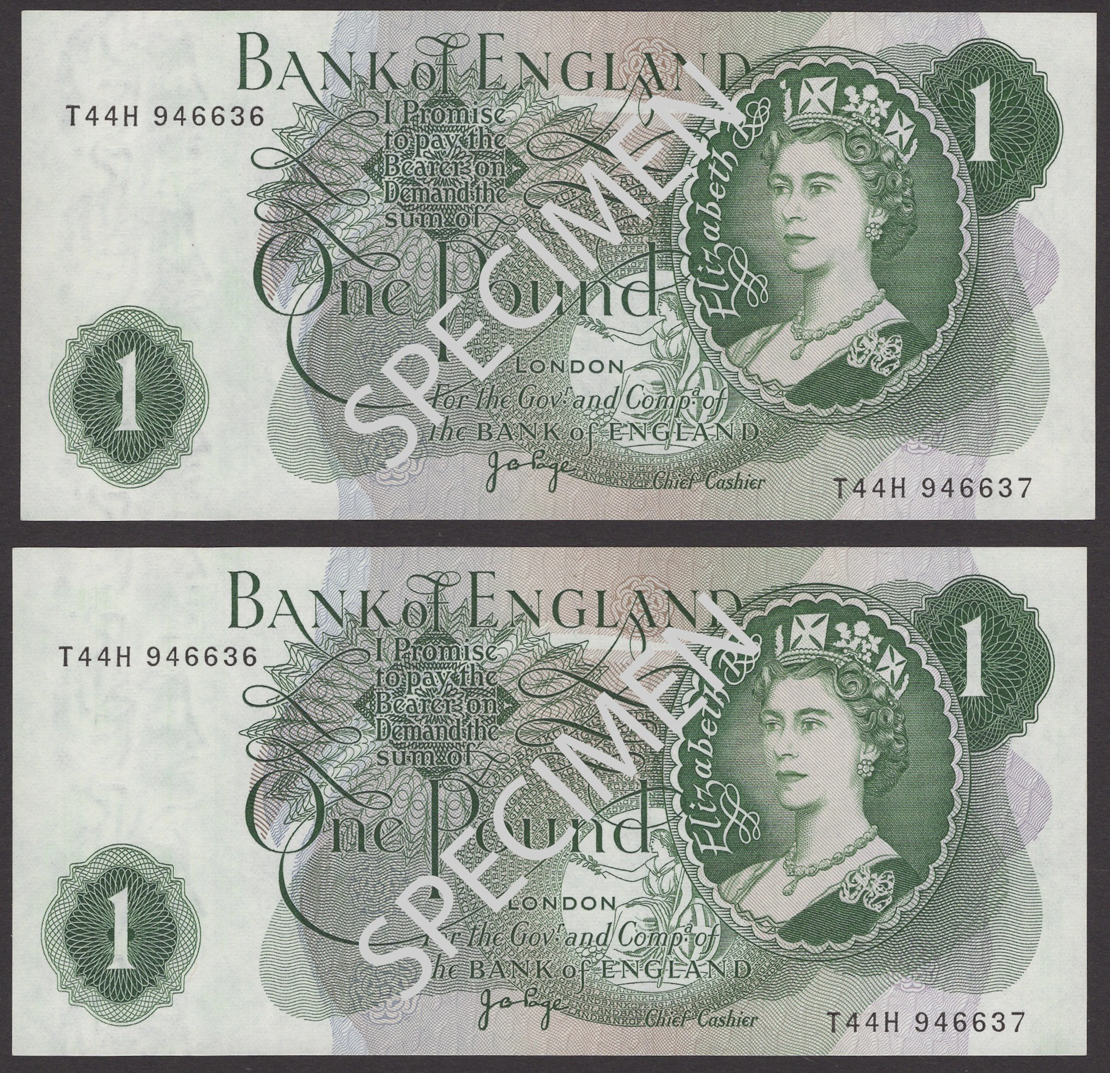 ERROR: Bank of England, John B. Page, £1 (2), 1970, ‘matching mismatched’