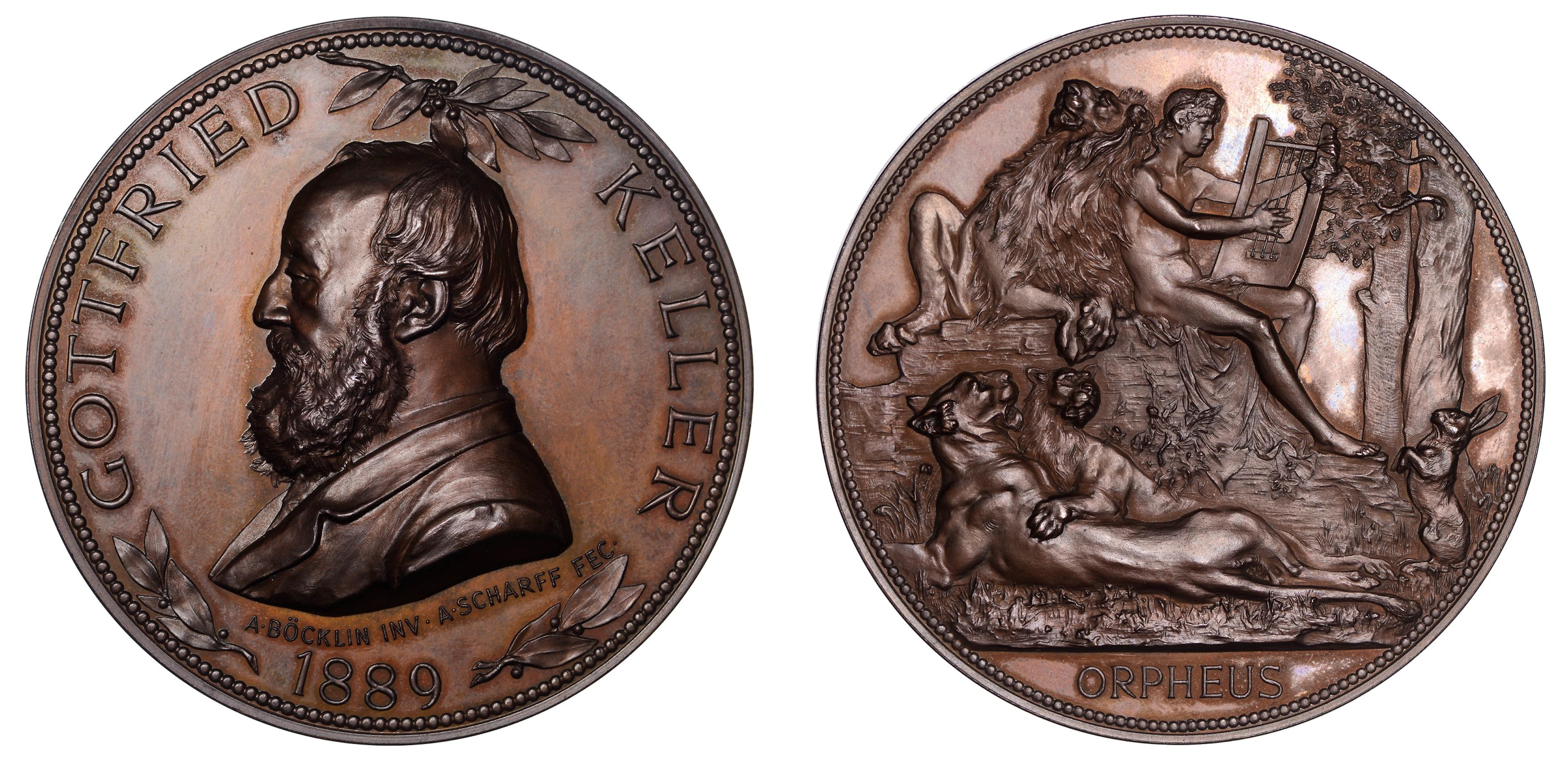 SWITZERLAND, Gottfried Keller, 1889, a bronze medal by A. Scharff