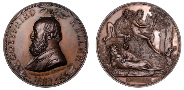 SWITZERLAND, Gottfried Keller, 1889, a bronze medal by A. Scharff