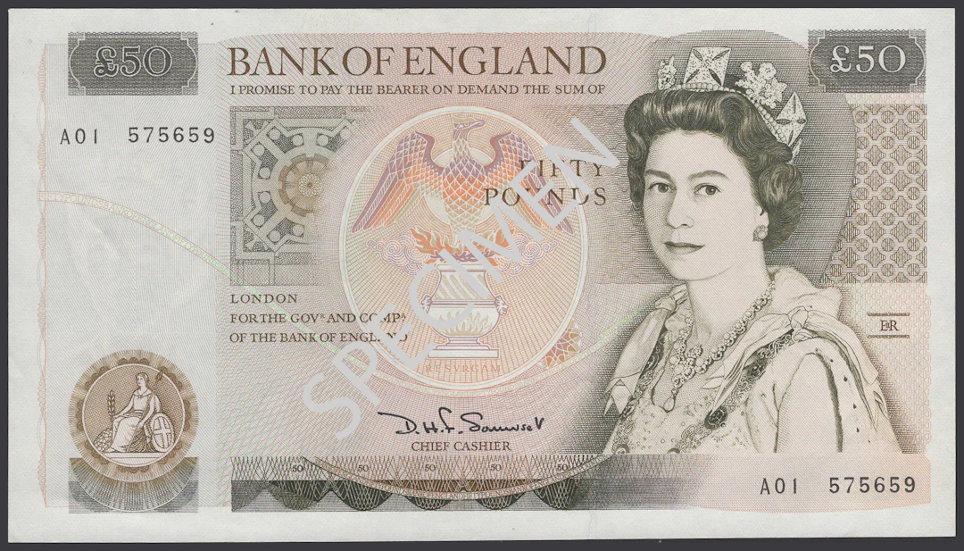 Bank of England, David H. F. Somerset, £50, 20 March 1981, serial