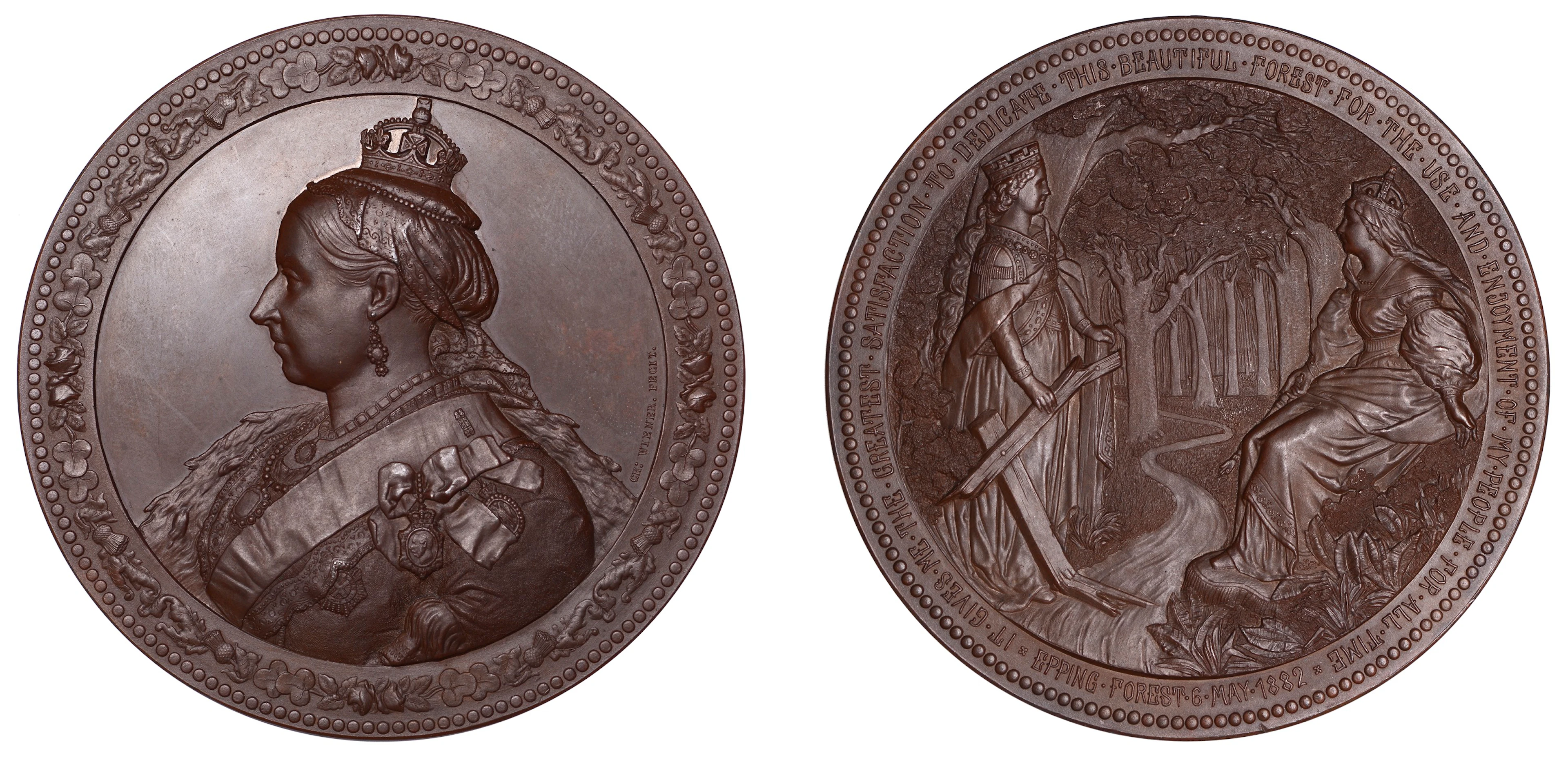 Dedication of Epping Forest, 1882, a copper medal by C. Wiener for