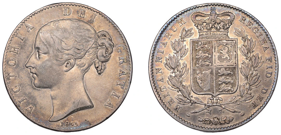 Victoria (1837-1901), Crown, 1844, edge viii (ESC 2561; S 3882). Toned