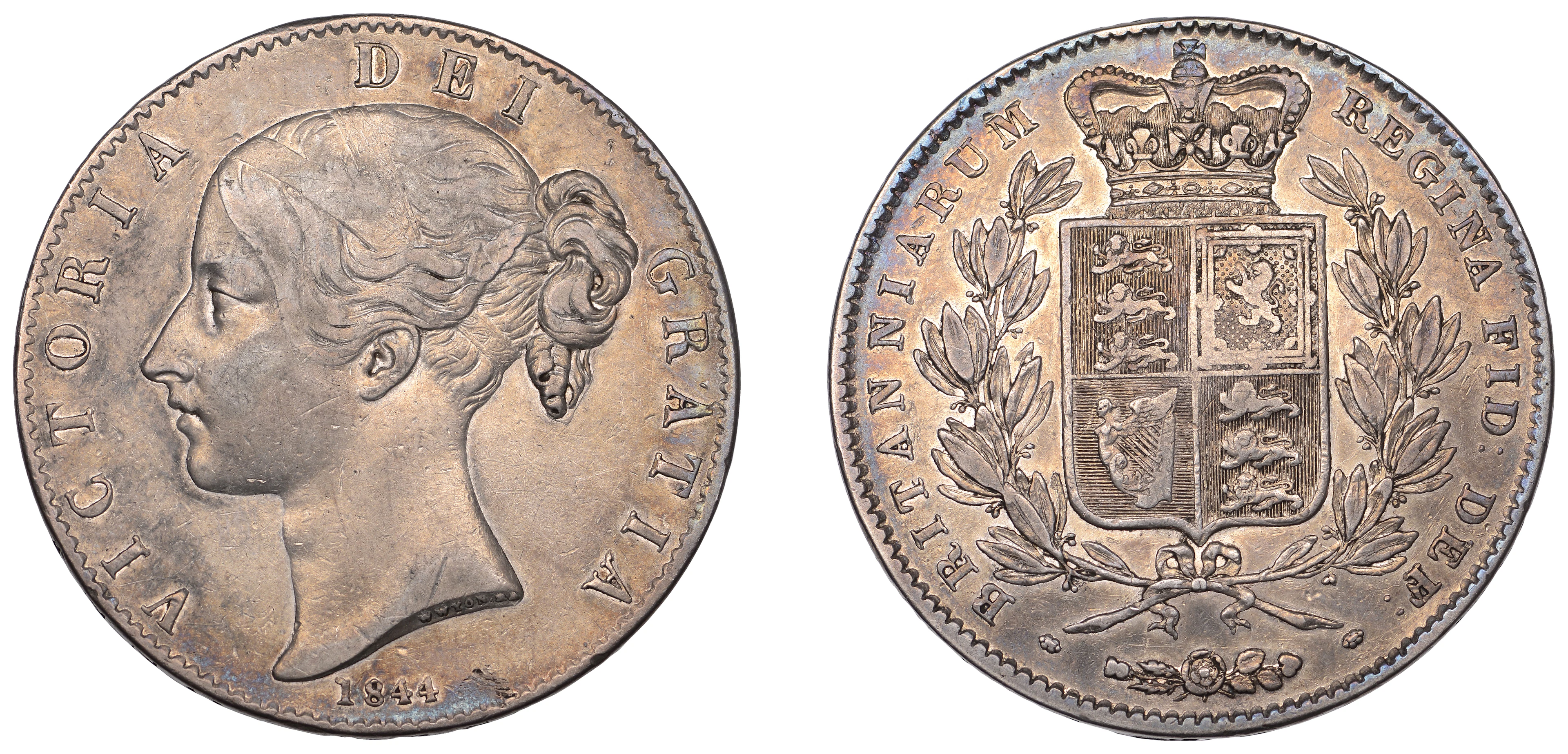 Victoria (1837-1901), Crown, 1844, edge viii (ESC 2561; S 3882). Toned