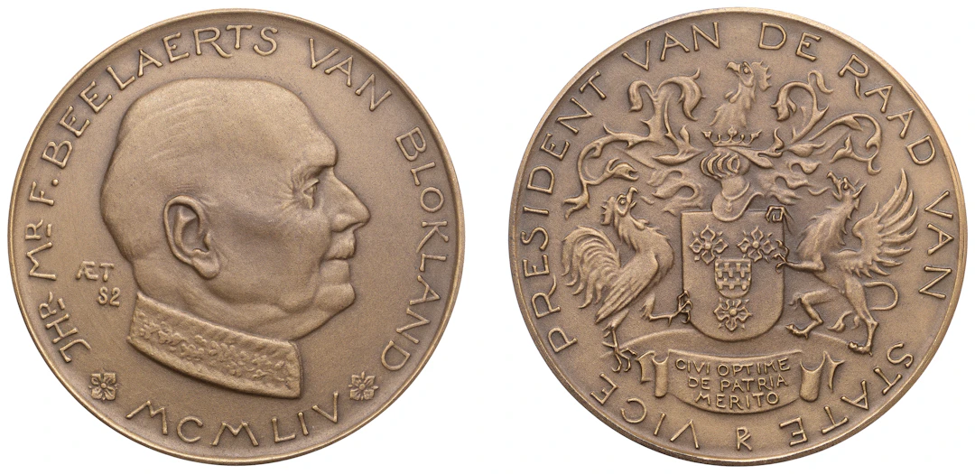 NETHERLANDS, Frans Beelaerts van Blokland, 1954, a bronze medal by