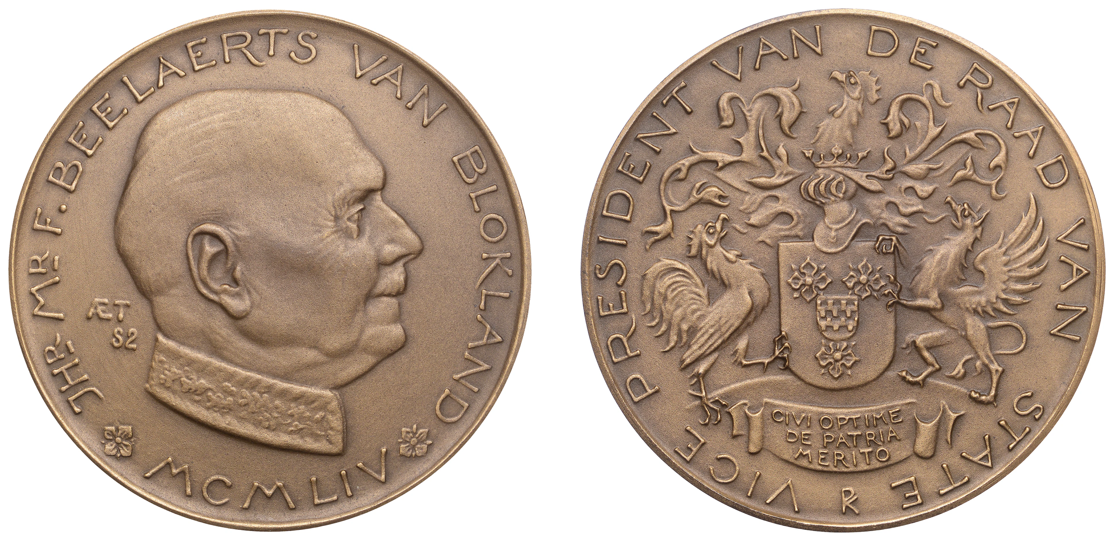 NETHERLANDS, Frans Beelaerts van Blokland, 1954, a bronze medal by