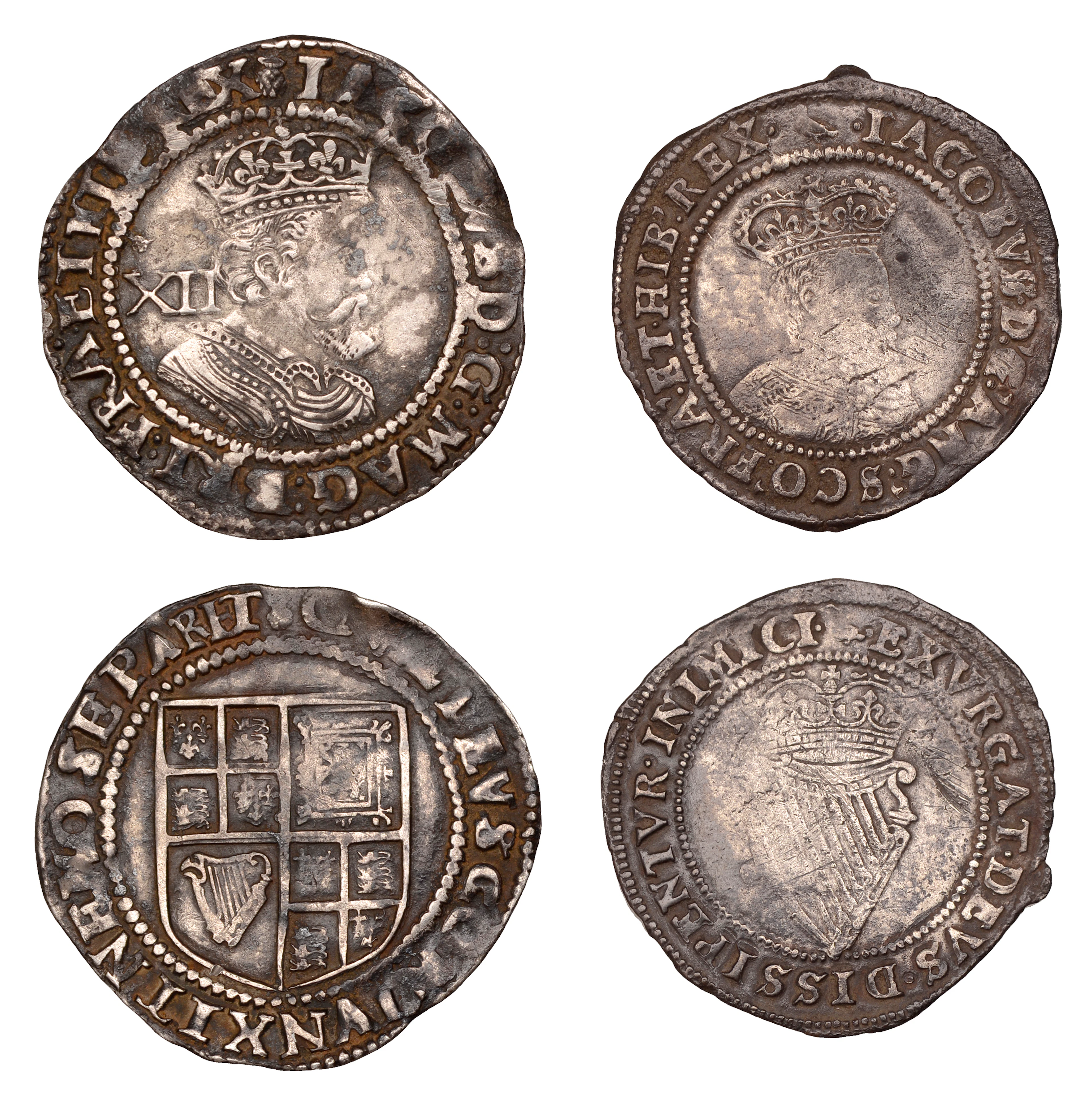 James I, Third coinage, Shilling, sixth bust, mm. thistle, reads hib