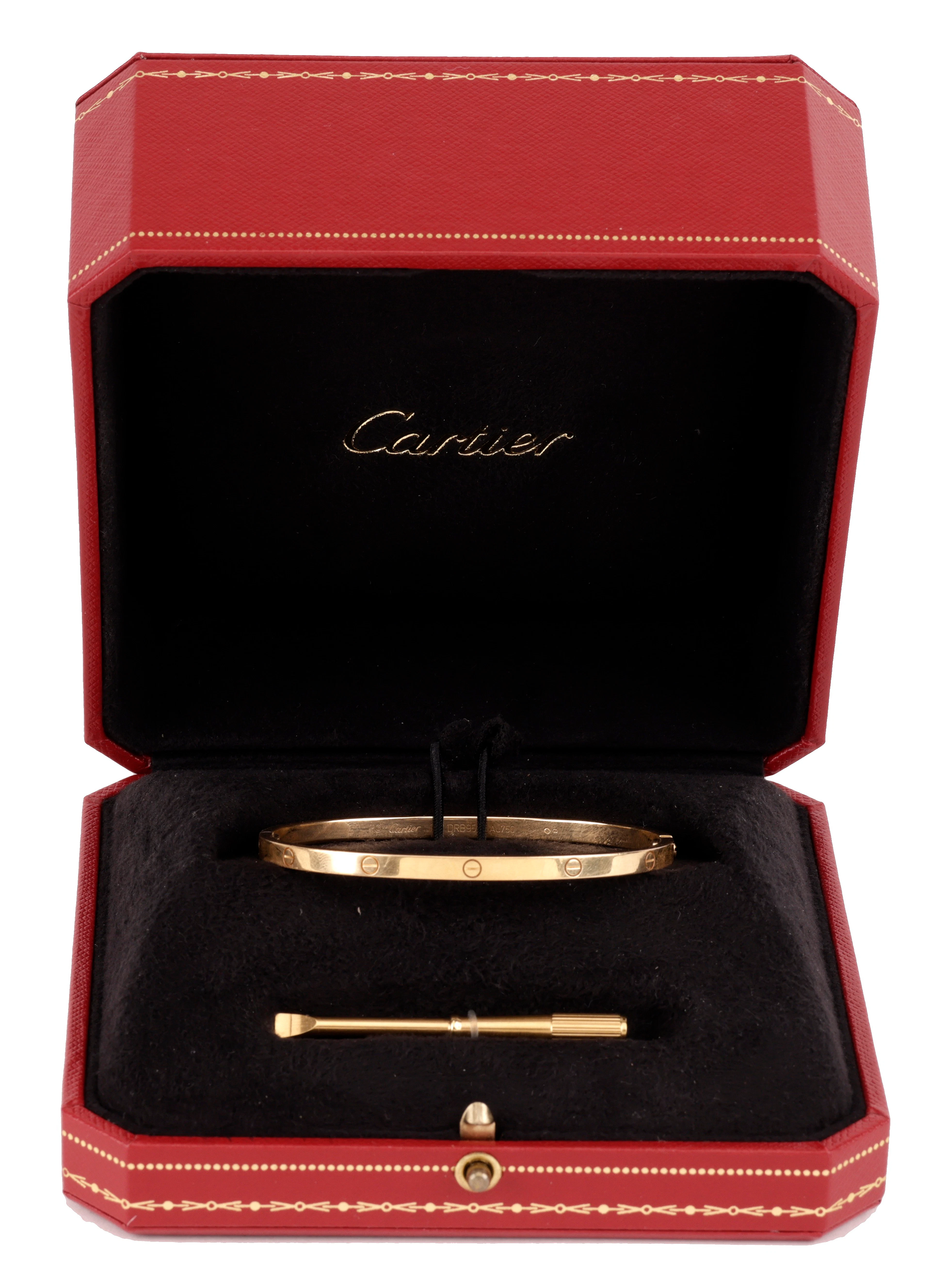 An 18ct gold ‘Love’ bangle by Cartier, the polished bangle with screwhead