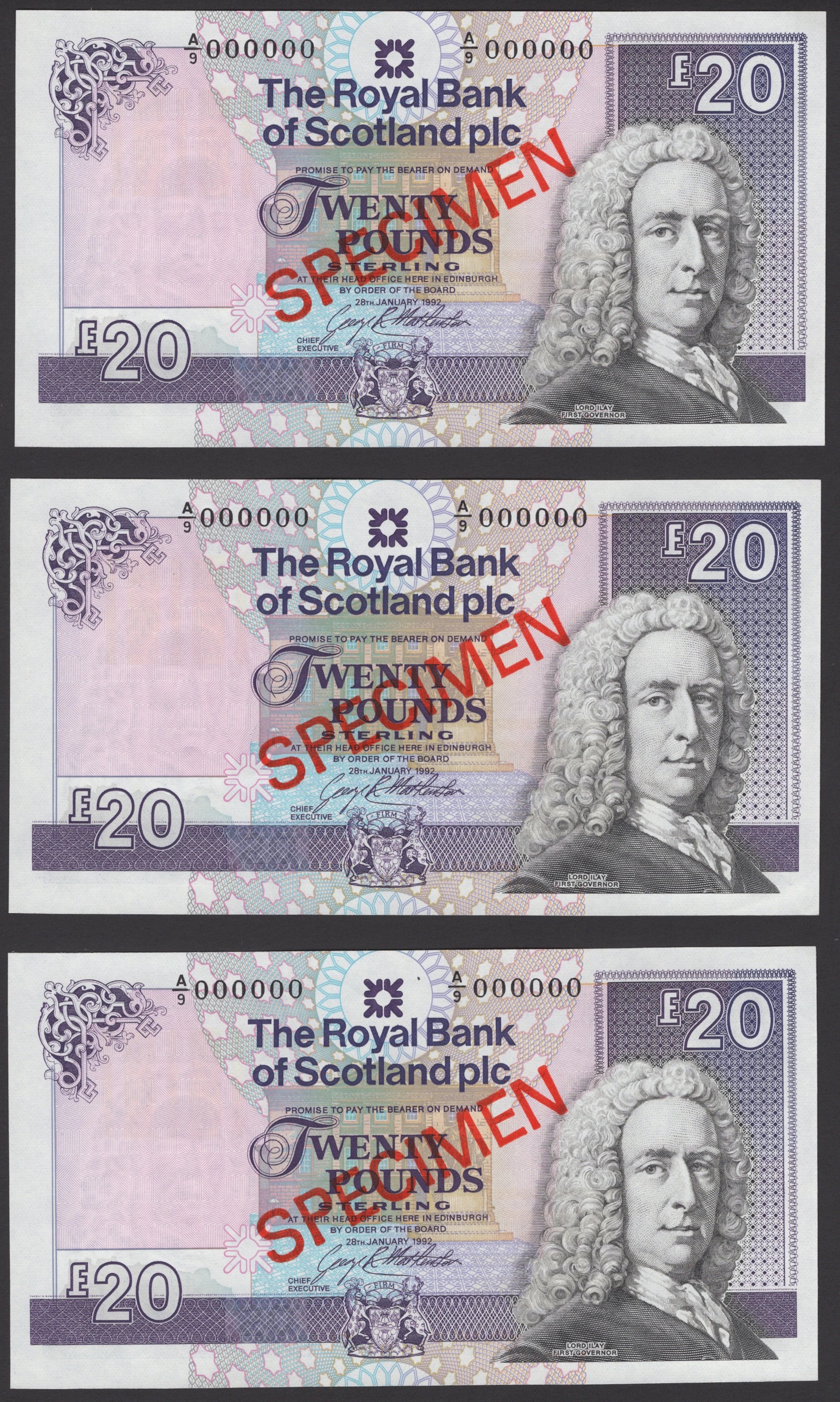 Royal Bank of Scotland PLC, specimen £20 (5), 28 January 1992, serial