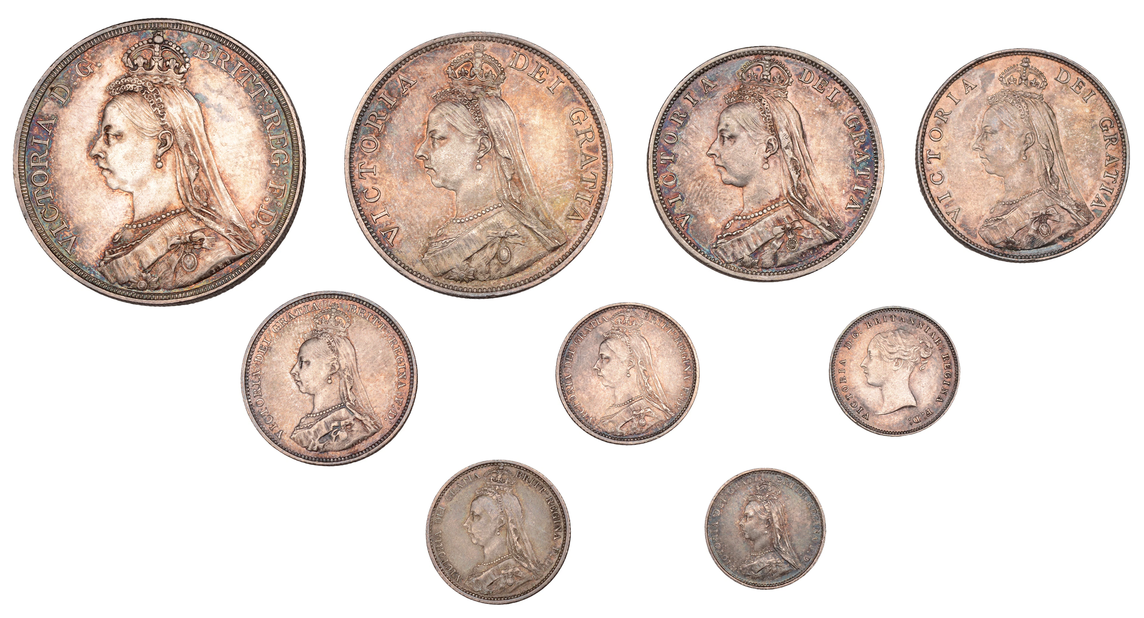 Victoria (1837-1901), Currency Set, 1887, comprising Crown to Threepence