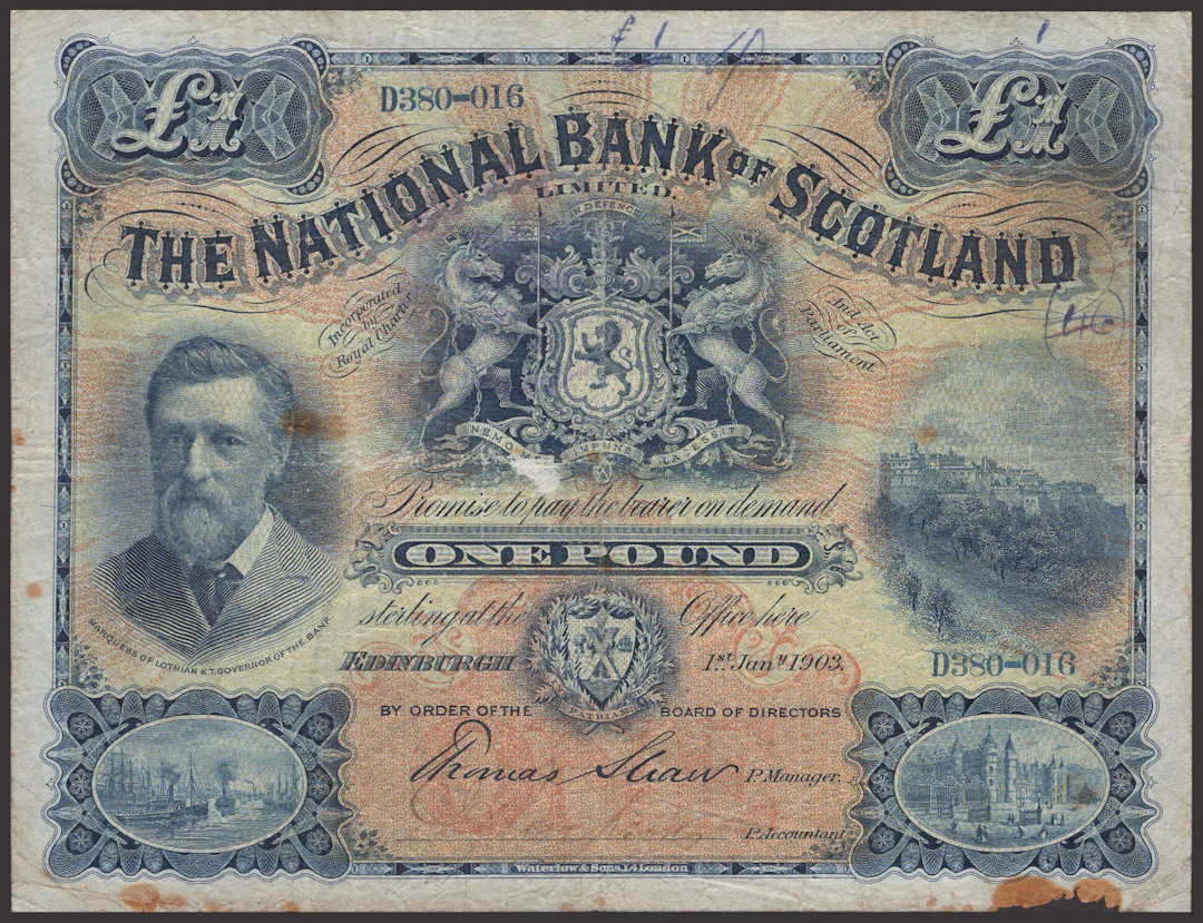 National Bank of Scotland Limited, £1, 1 January 1903, serial number