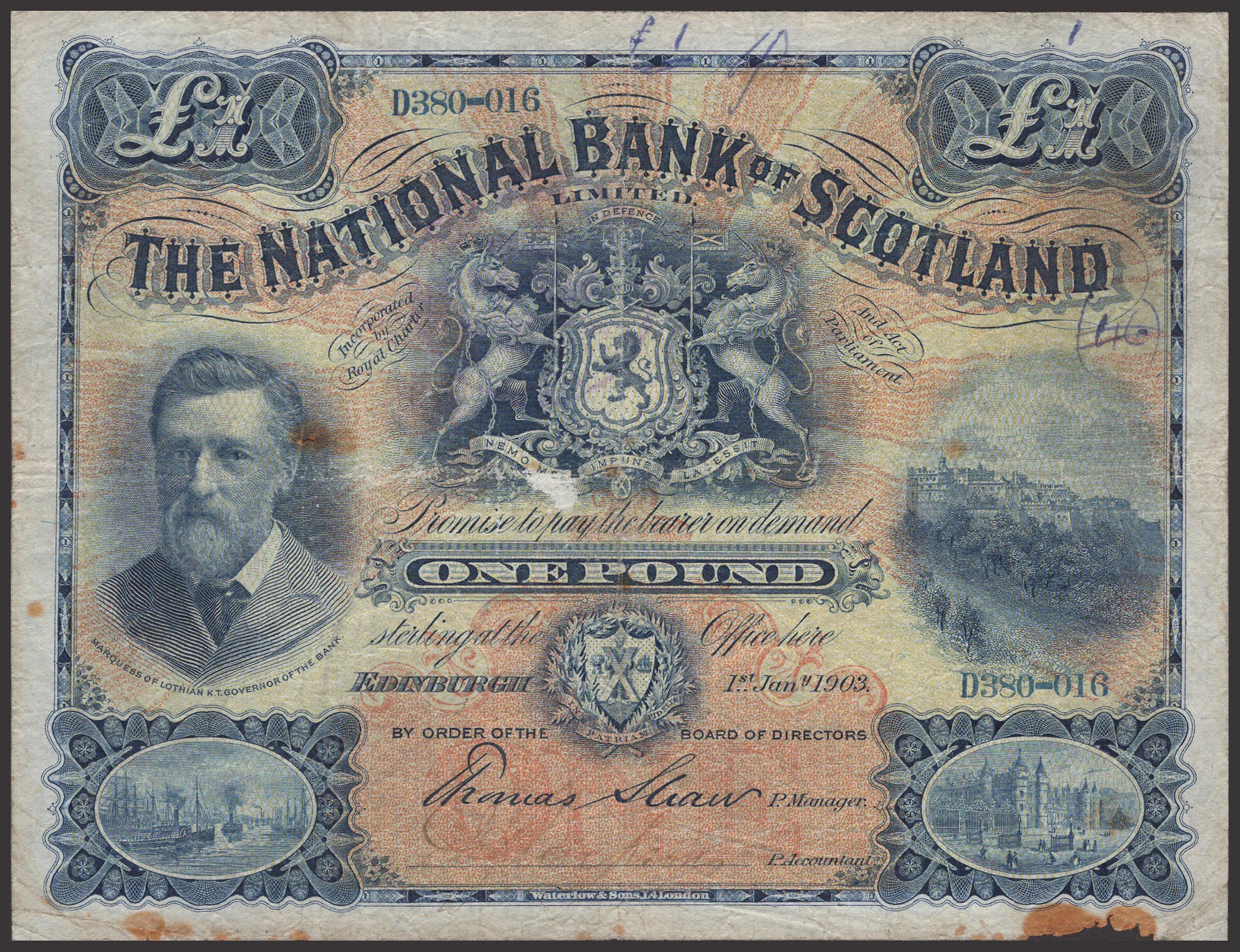 National Bank of Scotland Limited, £1, 1 January 1903, serial number