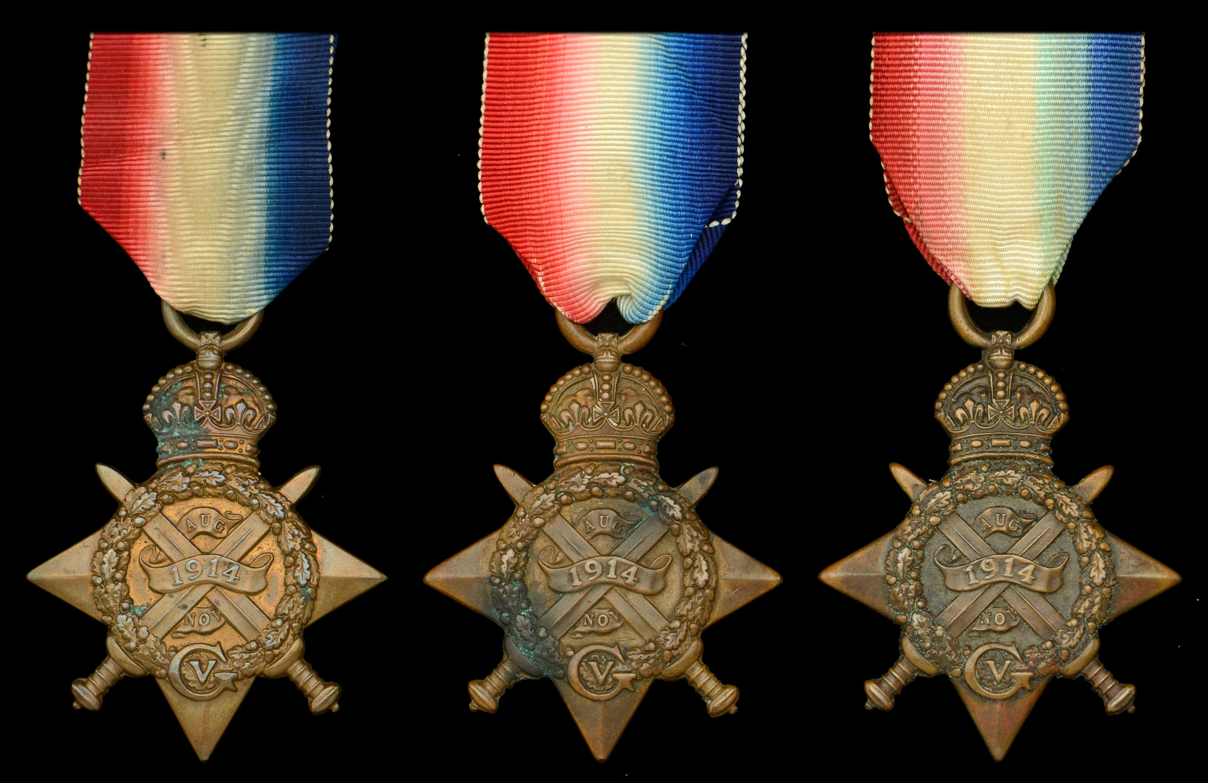 1914 Star (3) (11063 Pte. S. Cadman. 1/R.W. Fus:; 10375 Sjt. H. Evans.
