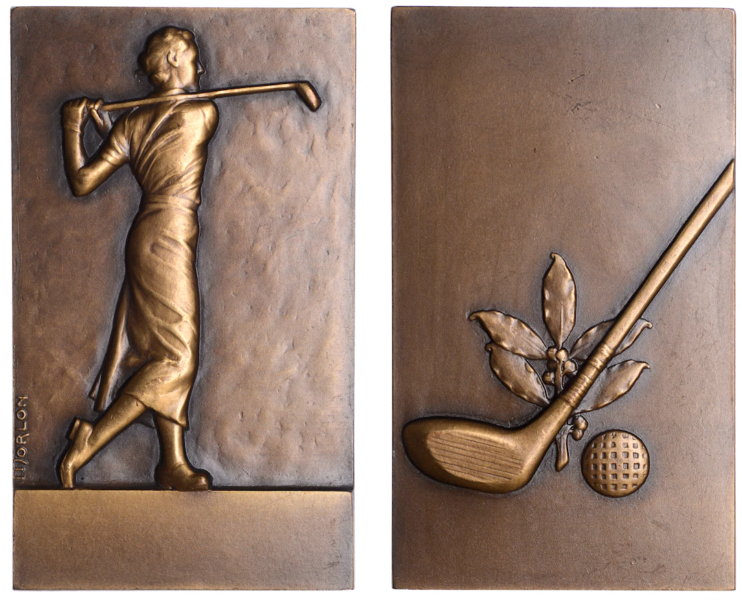 FRANCE, Joueuse de Golf, 1936, a bronze award plaque by P.-A. Morlon