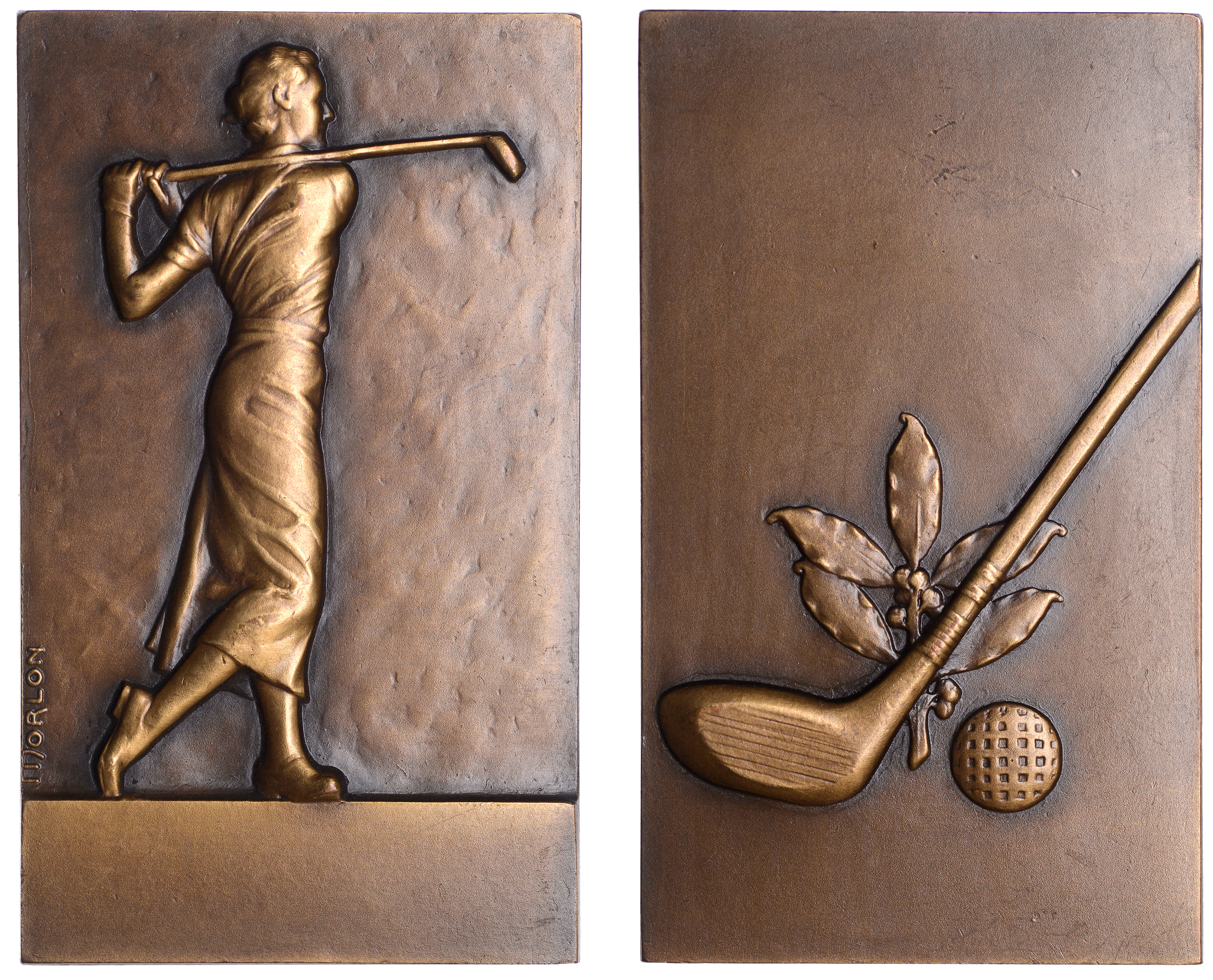 FRANCE, Joueuse de Golf, 1936, a bronze award plaque by P.-A. Morlon