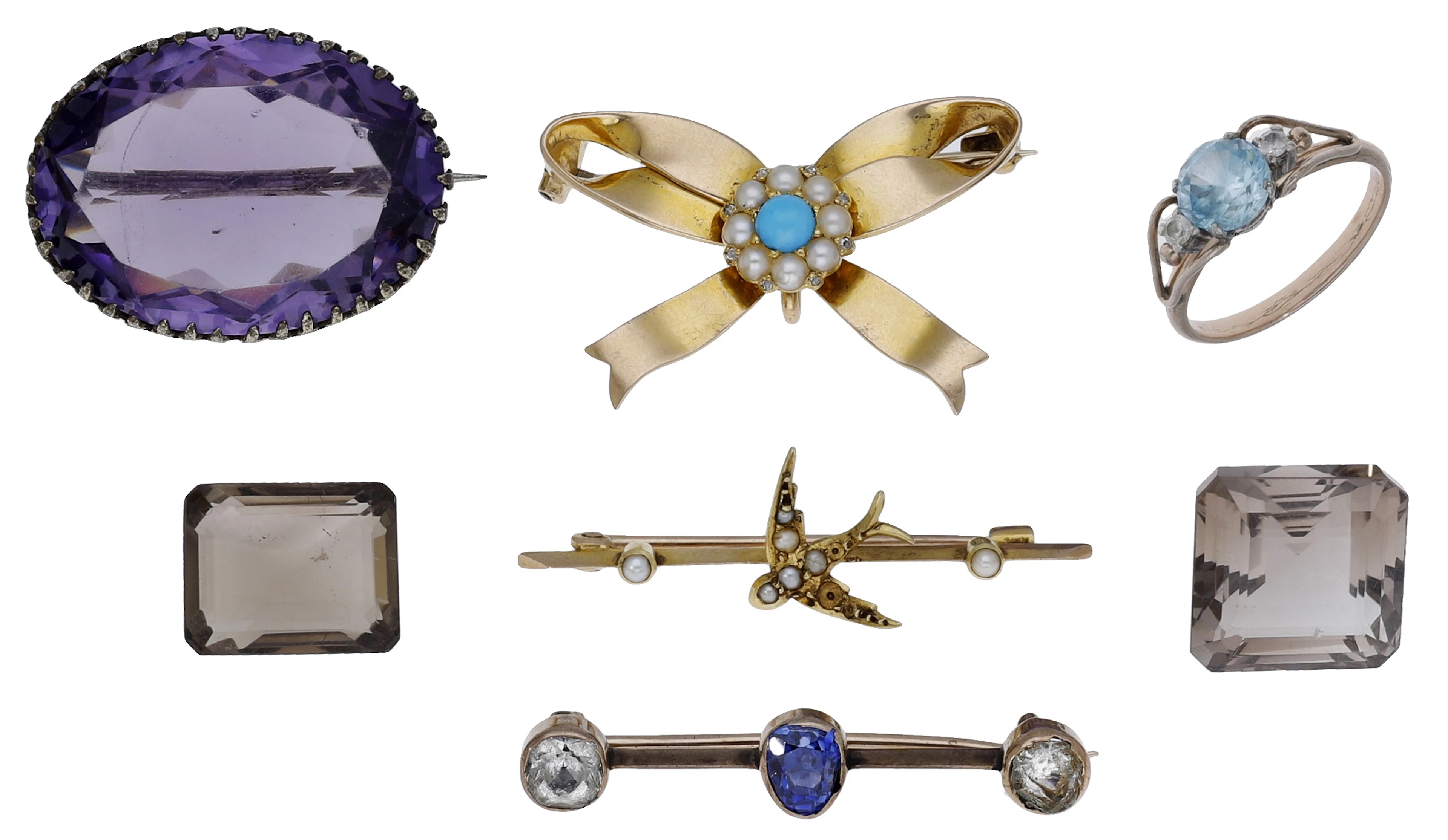 A small collection of antique jewellery, to include a turquoise, pearl