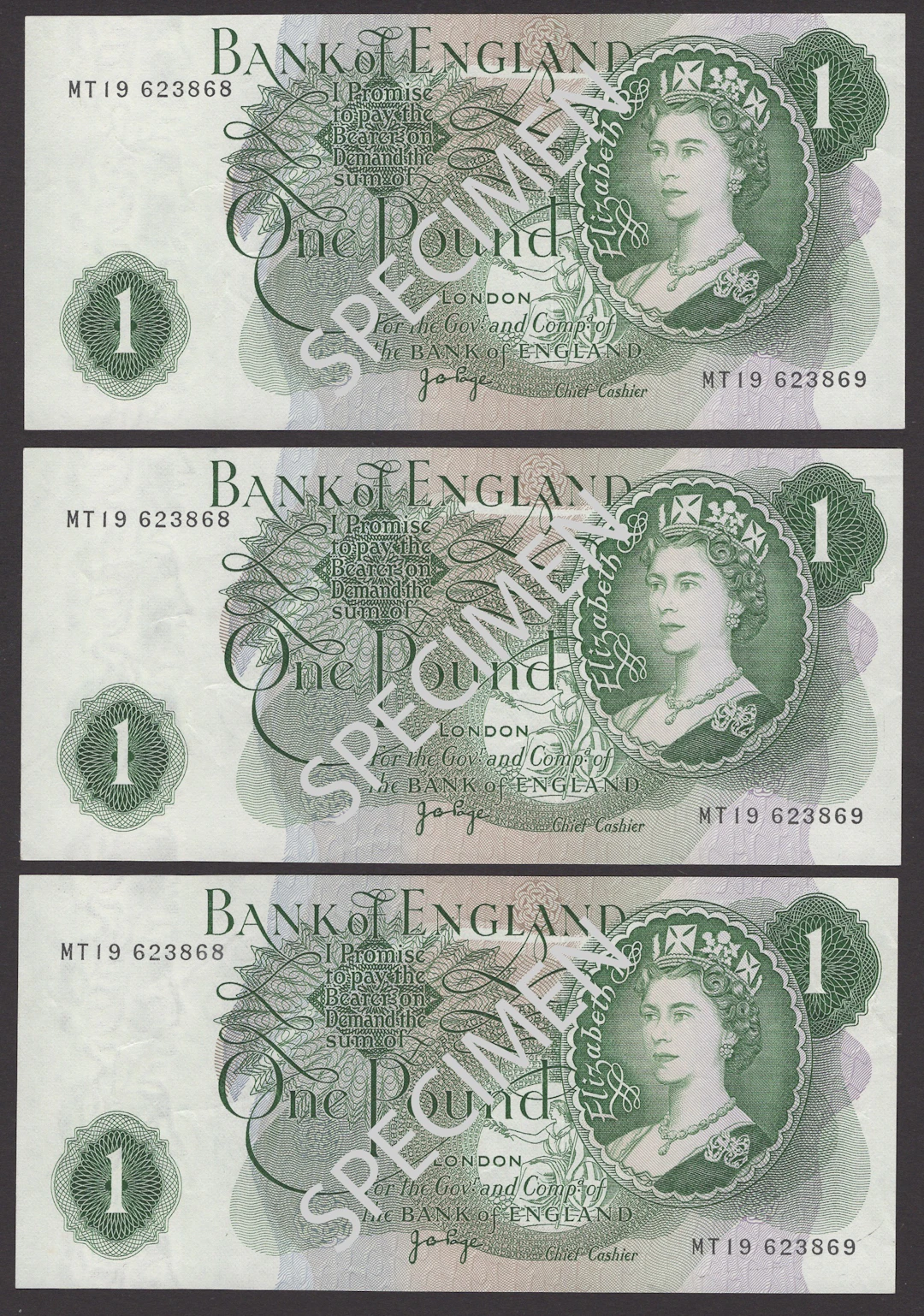 ERROR: Bank of England, John B. Page, replacement £1 (3), 1970, all